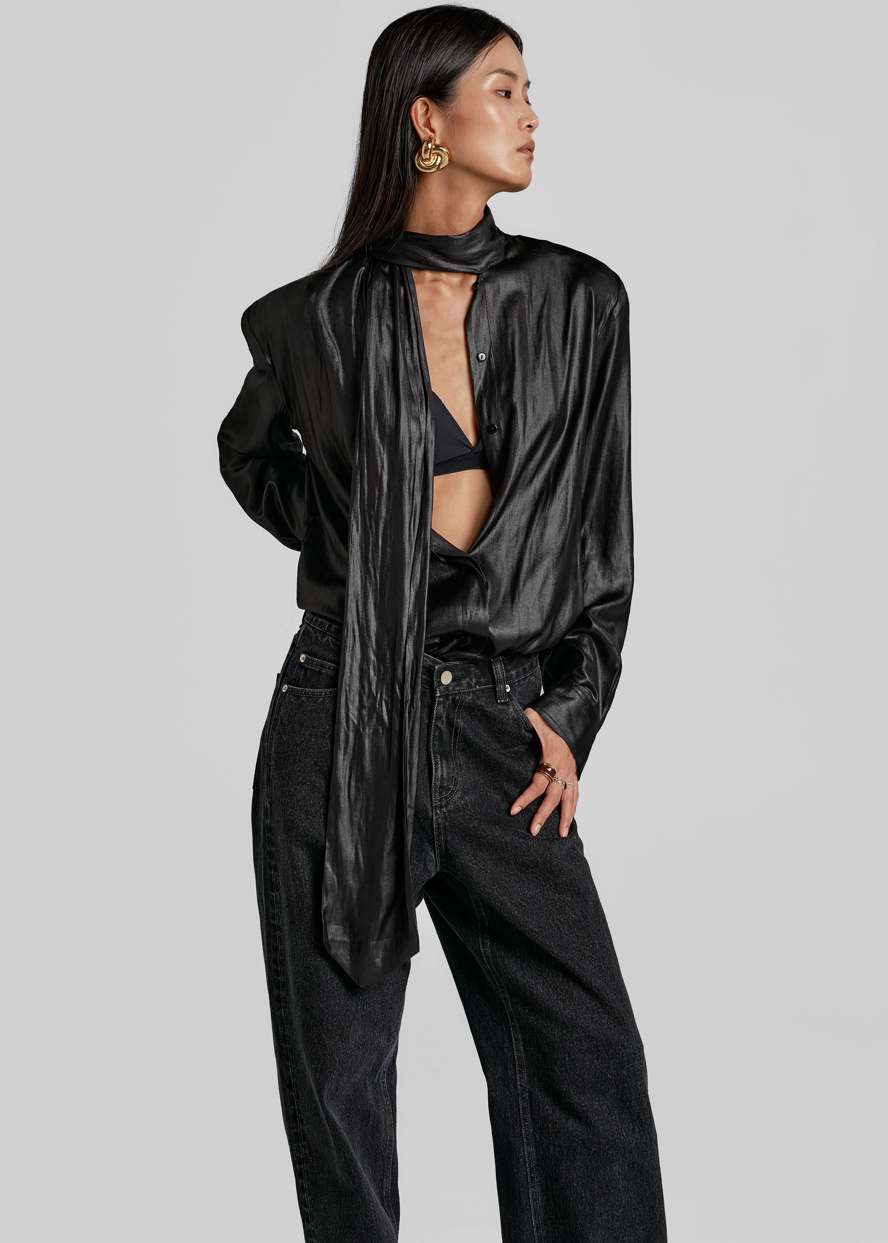 Mabillon Padded Lavalliere Blouse - Black - 1