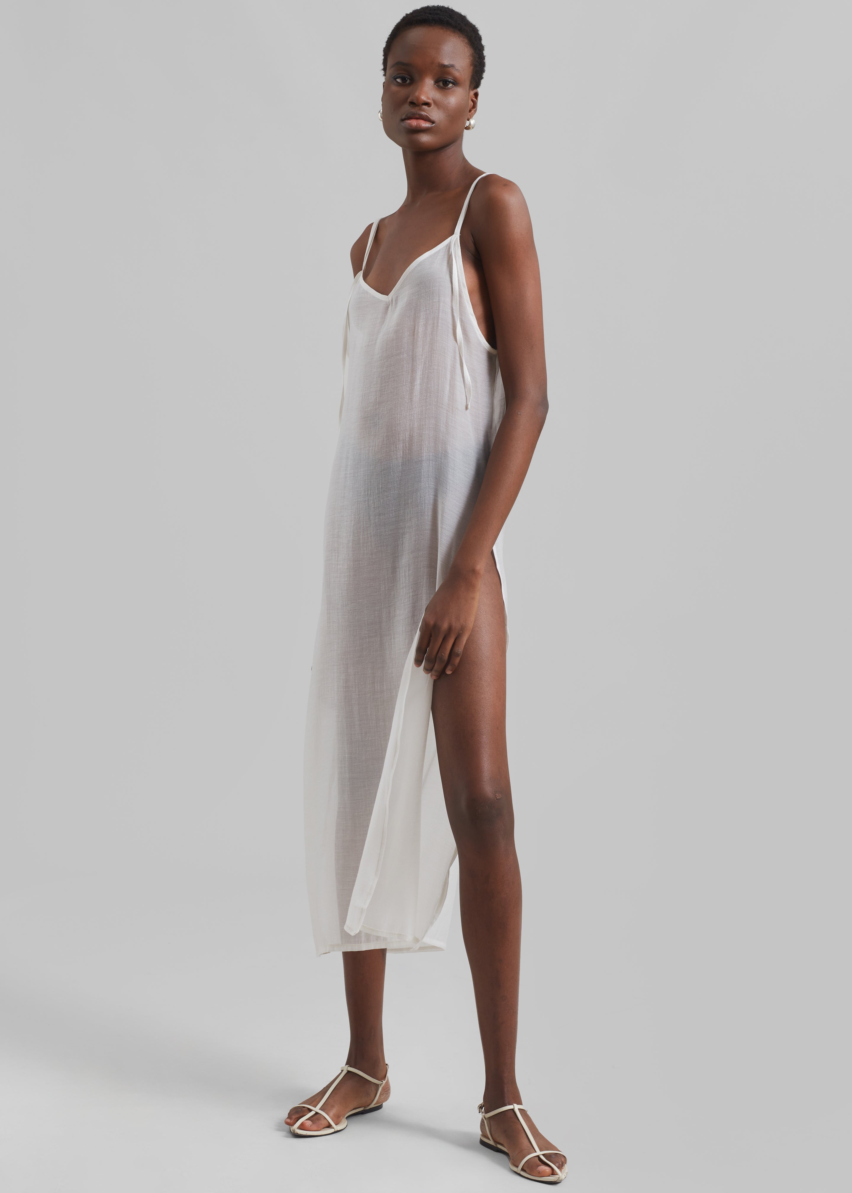 Madeline Sheer Midi Dress - Off White - 3