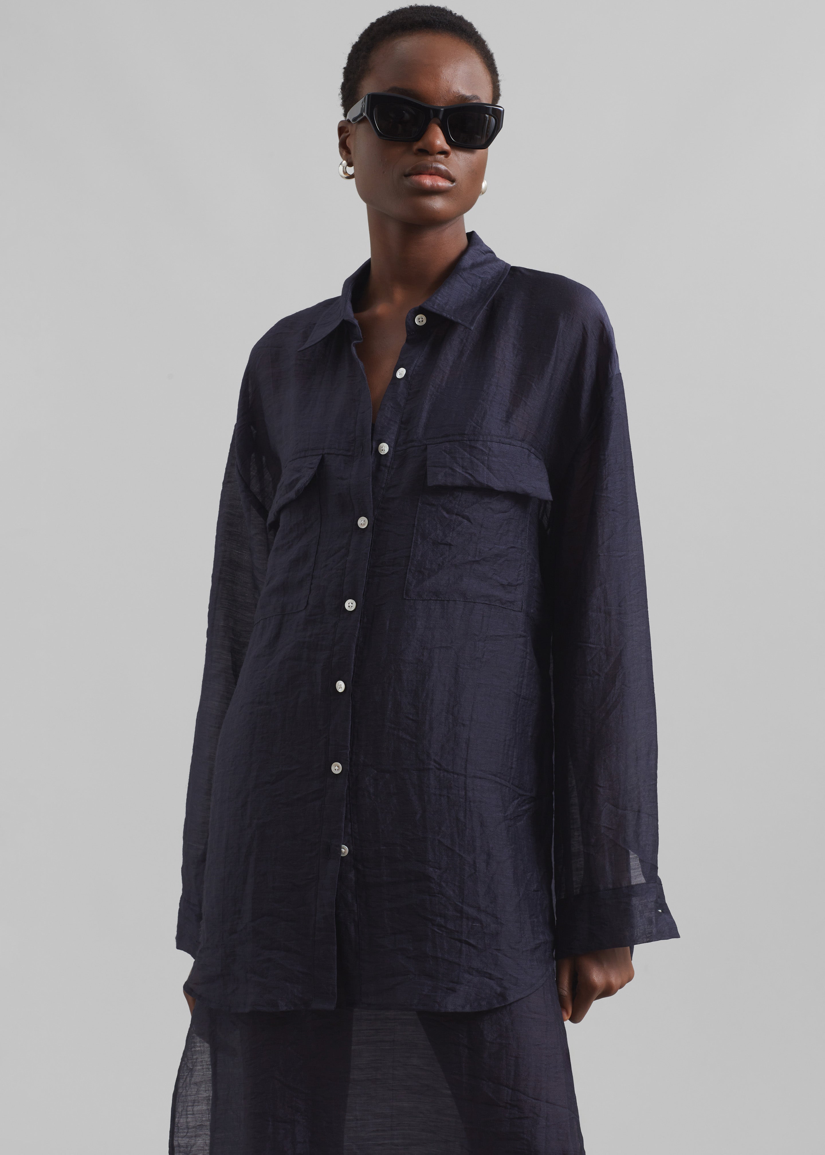 Madeline Sheer Shirt - Navy - 3