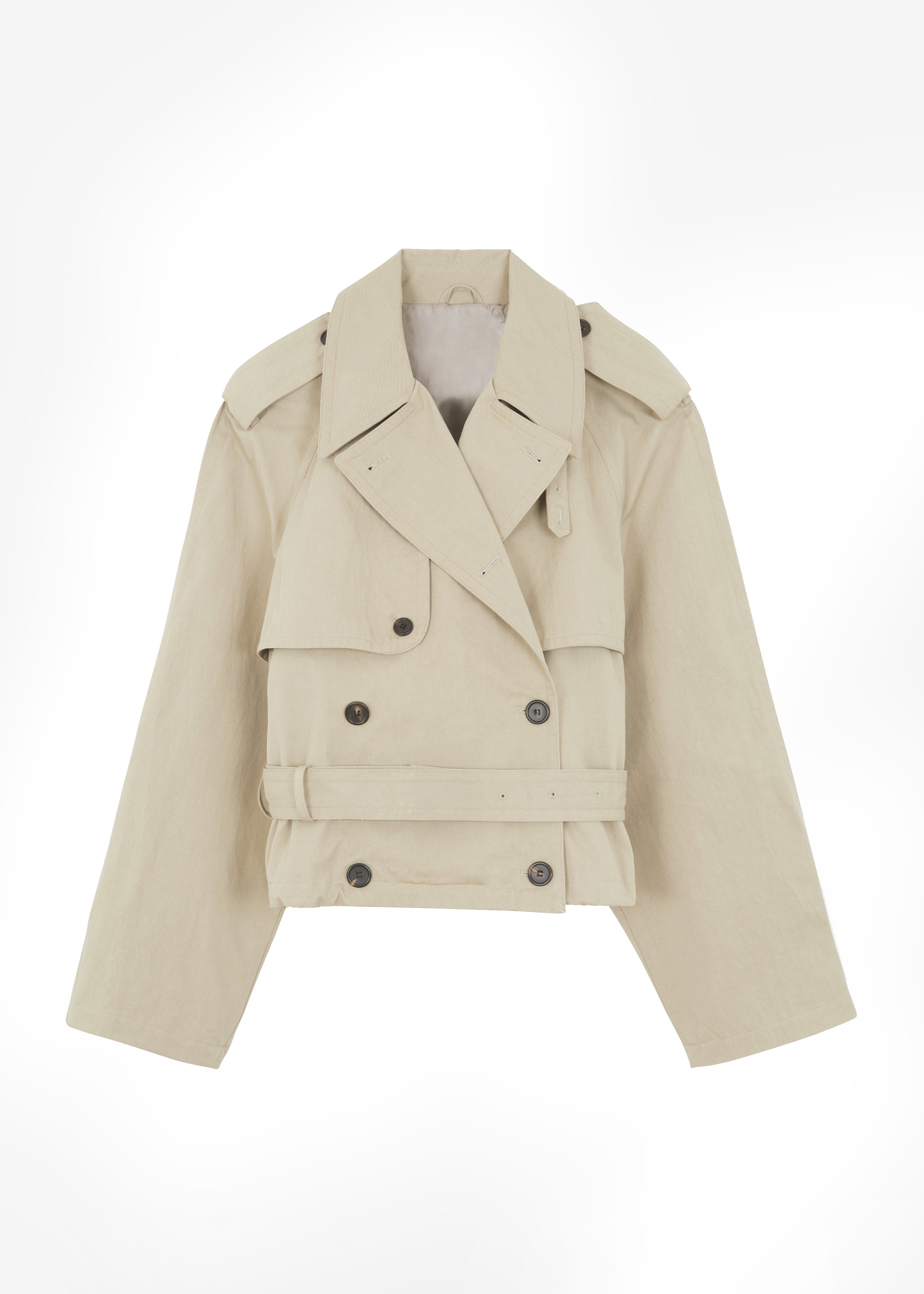 poppy flared trench coat（beige）新品未開封 Trench coat with buckle made of bielastic nylon