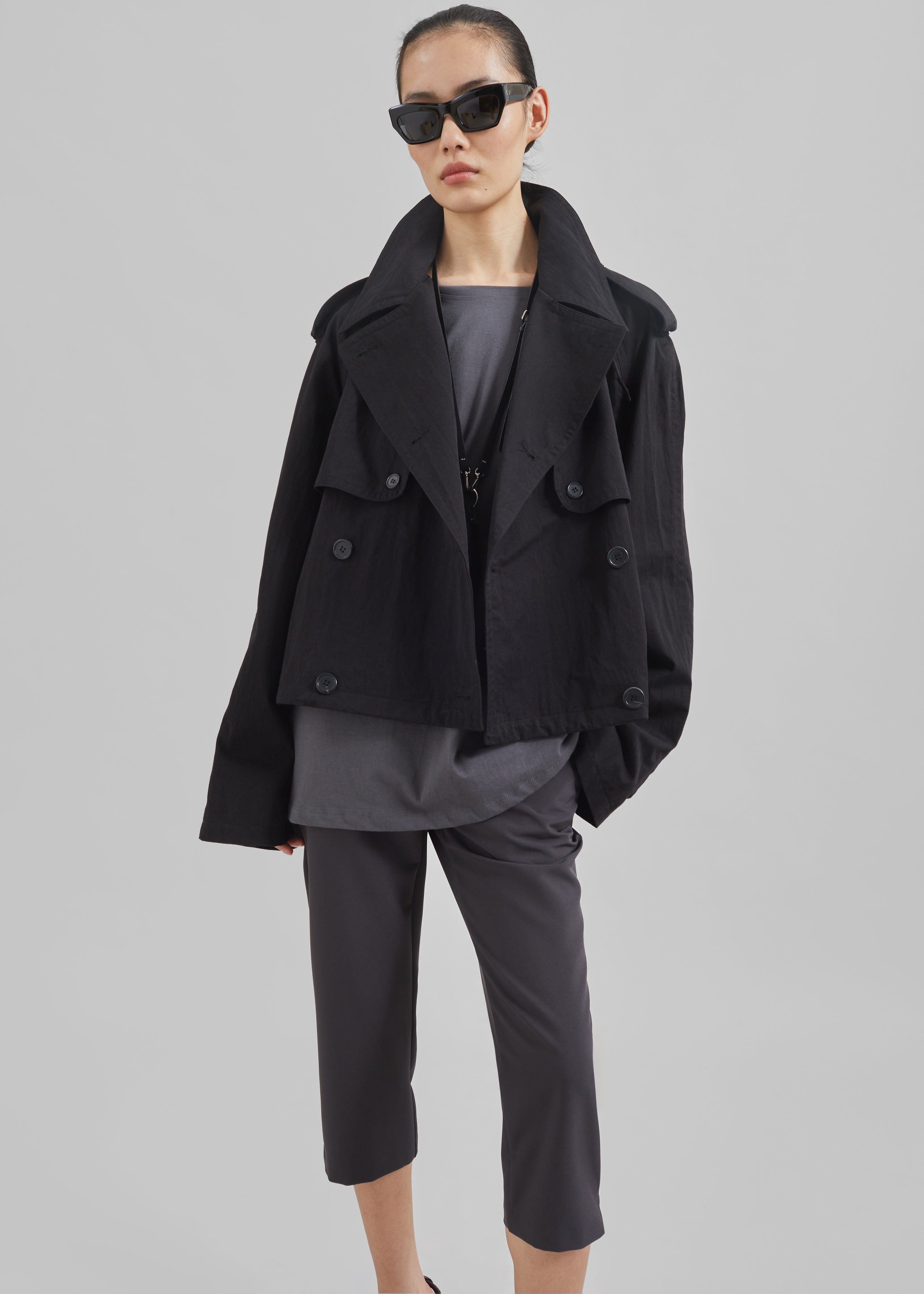 Mads Cropped Trench - Black - 1