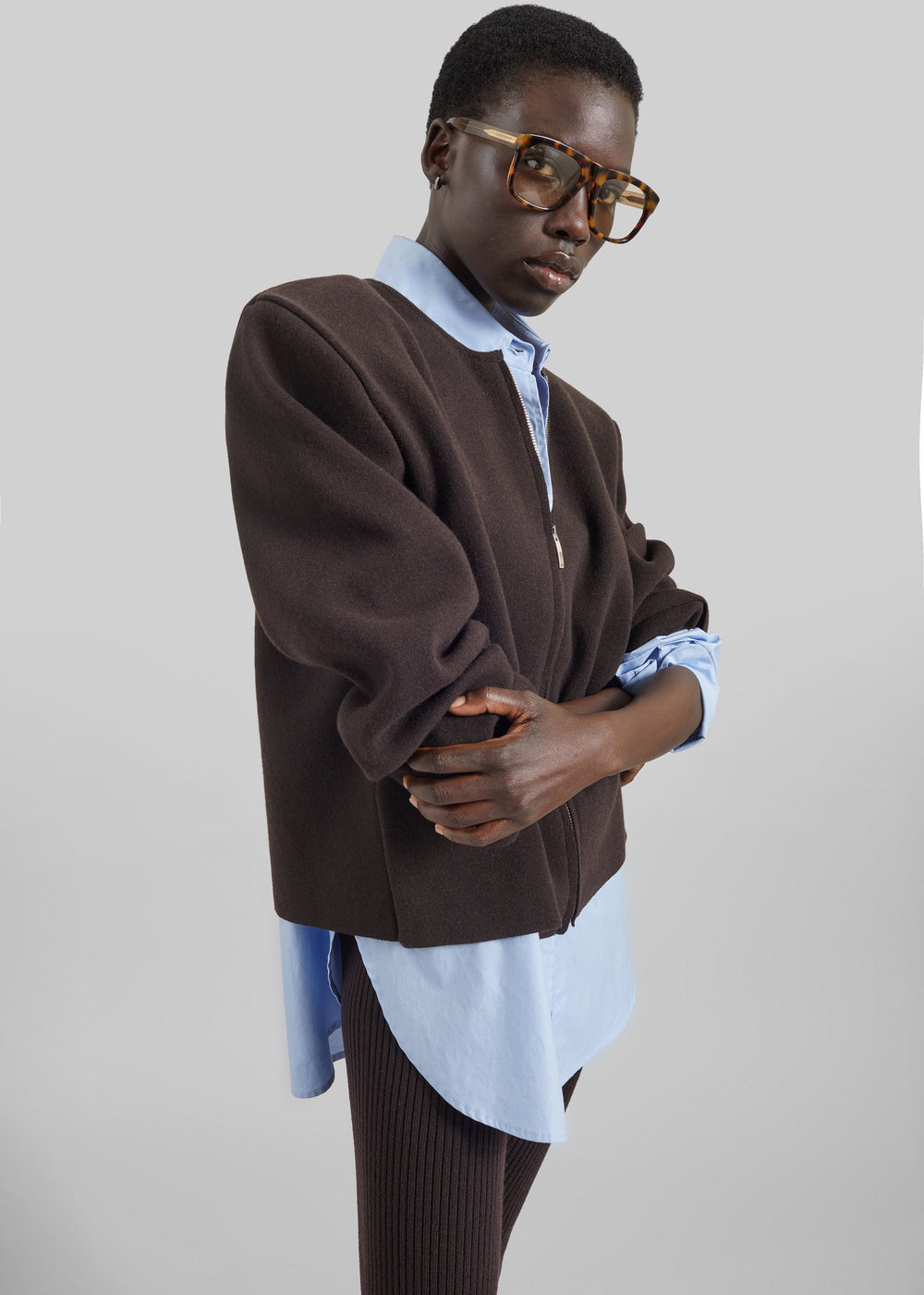 Mael Padded Cardigan - Brown - 1