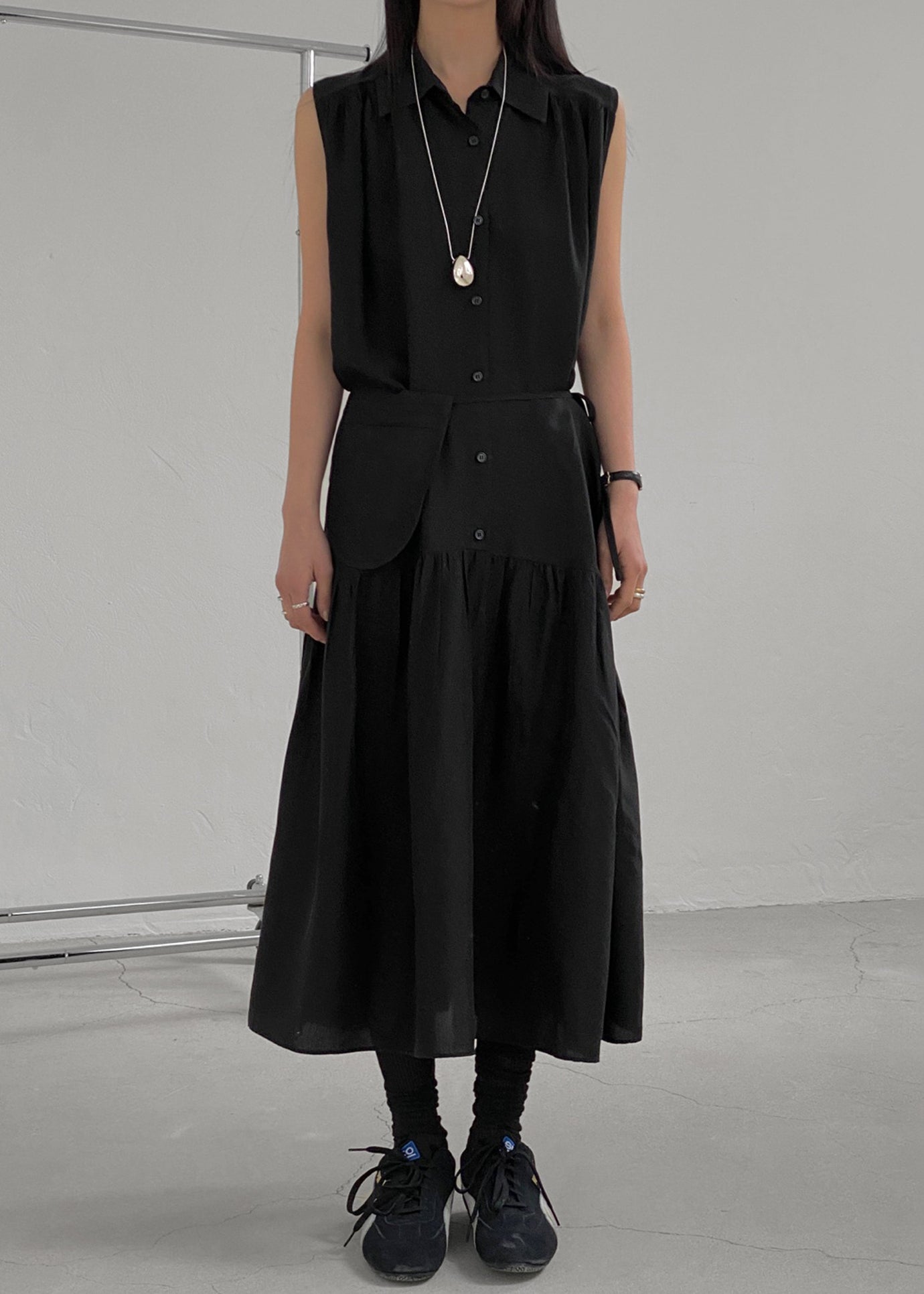 Maela Button Up Midi Dress - Black