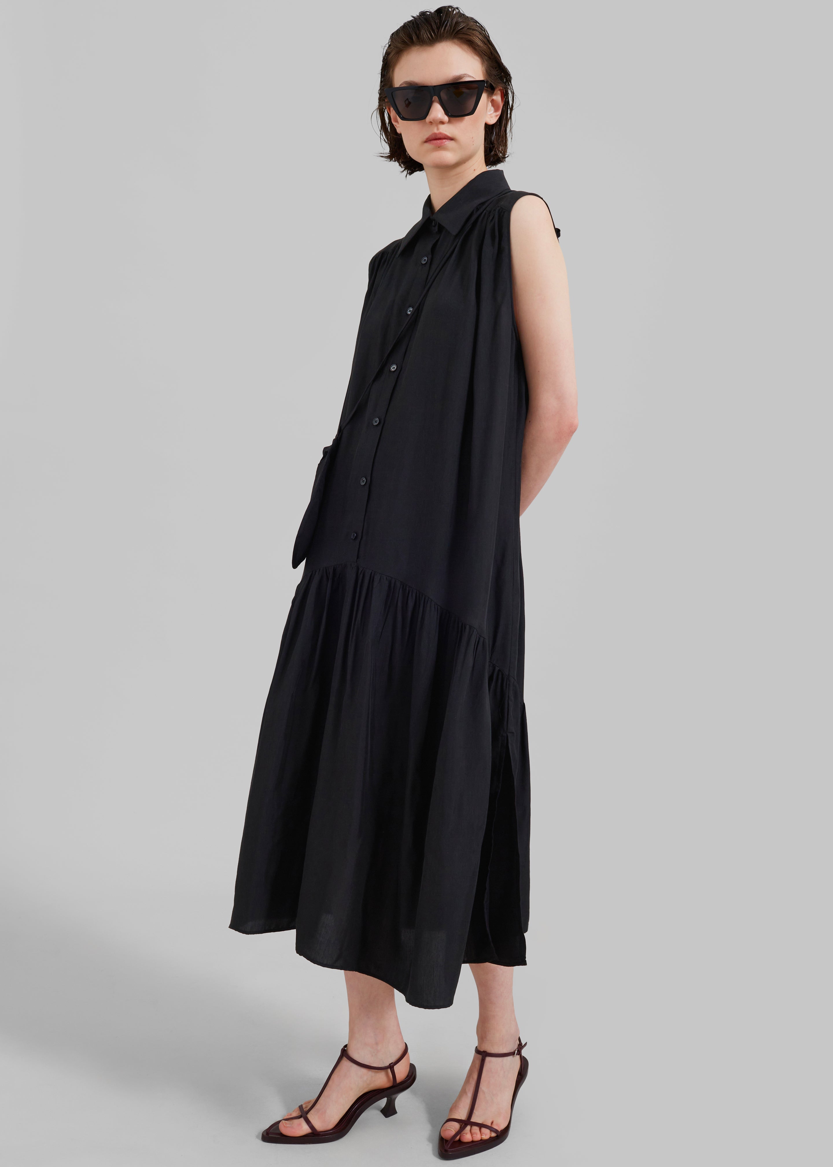 Maela Button Up Midi Dress - Black - 6