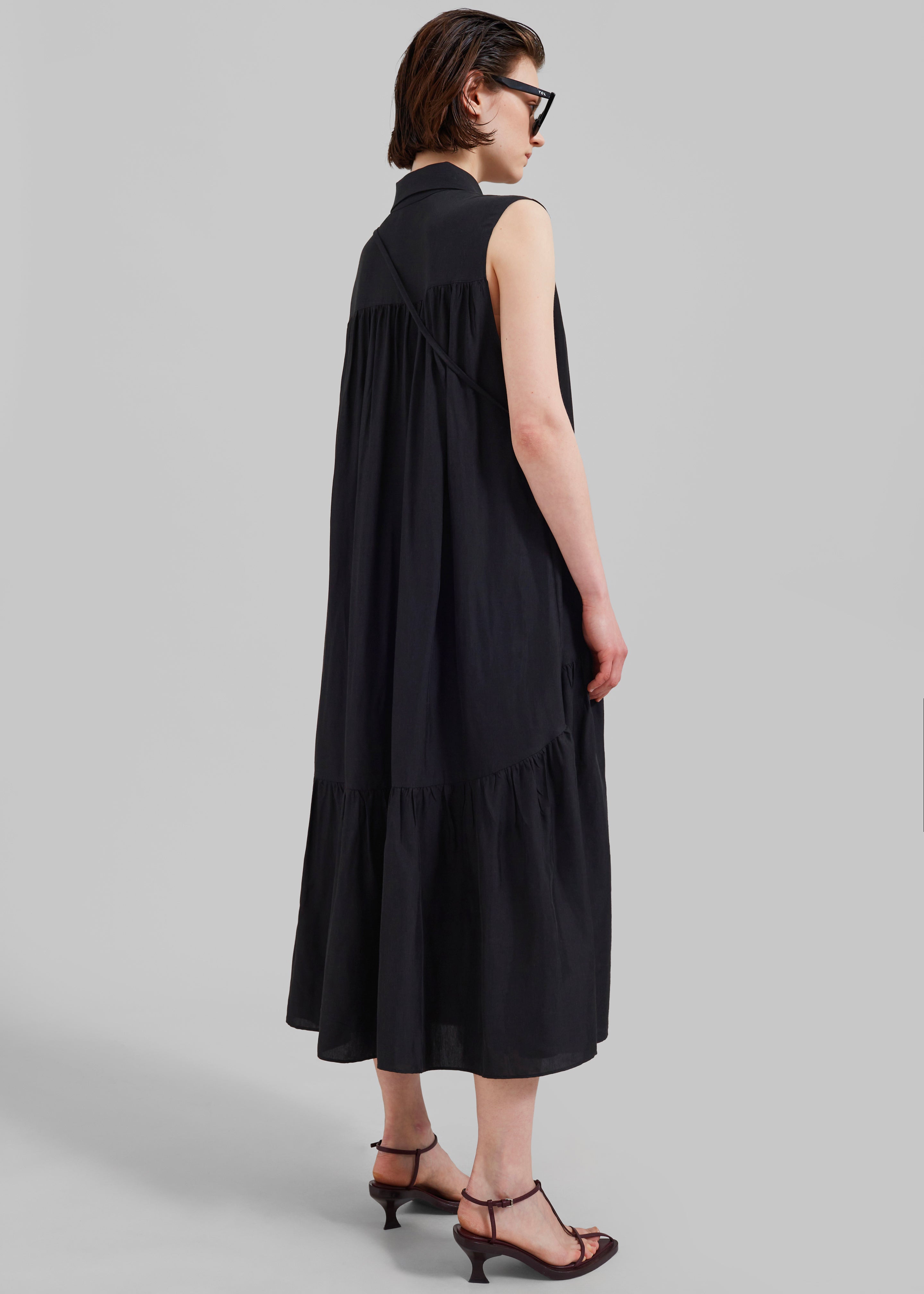 Maela Button Up Midi Dress - Black - 8