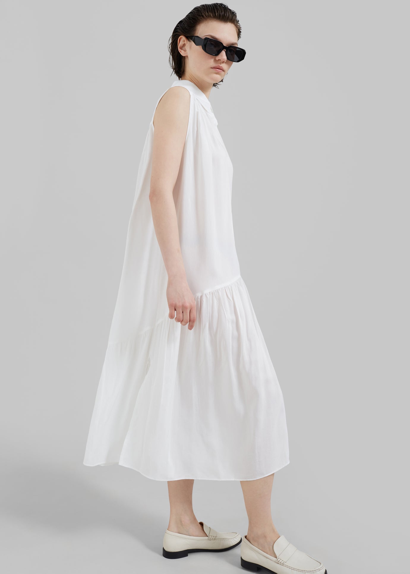 Maela Button Up Midi Dress - White - 1