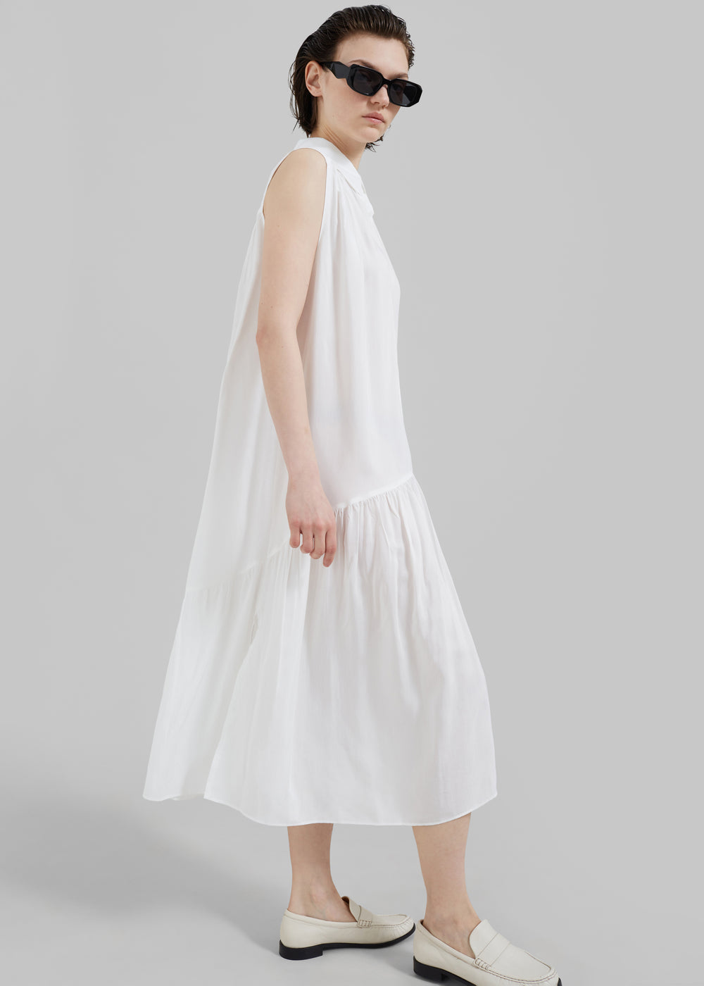 Maela Button Up Midi Dress - White - 1