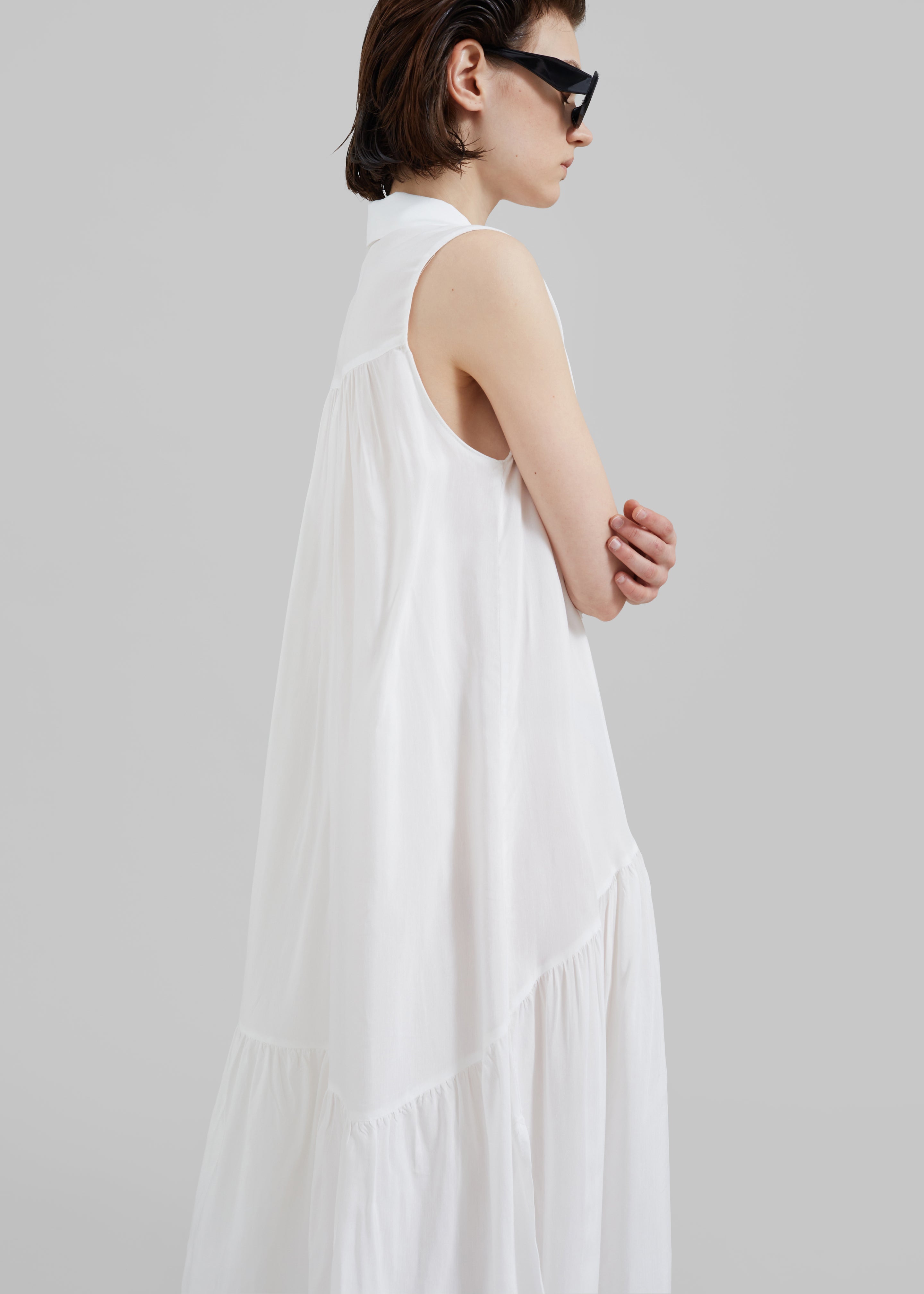 Maela Button Up Midi Dress - White - 5
