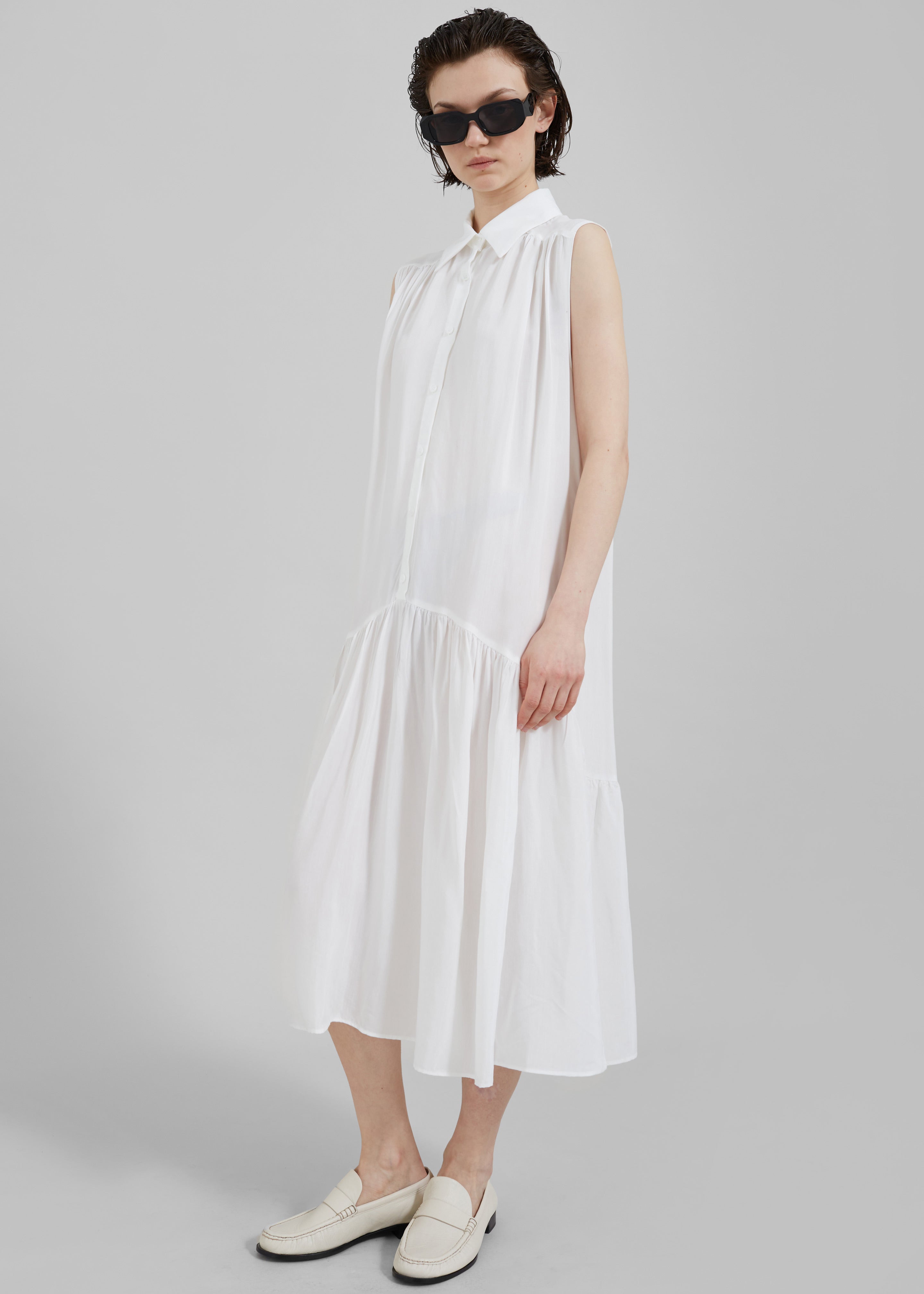 Maela Button Up Midi Dress - White - 8