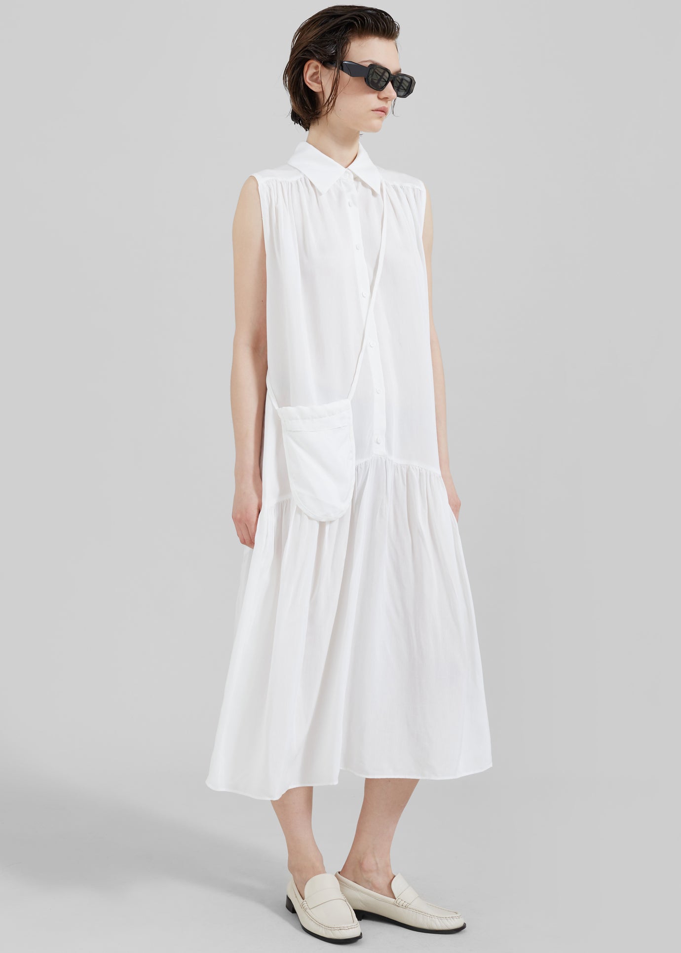 Maela Button Up Midi Dress - White