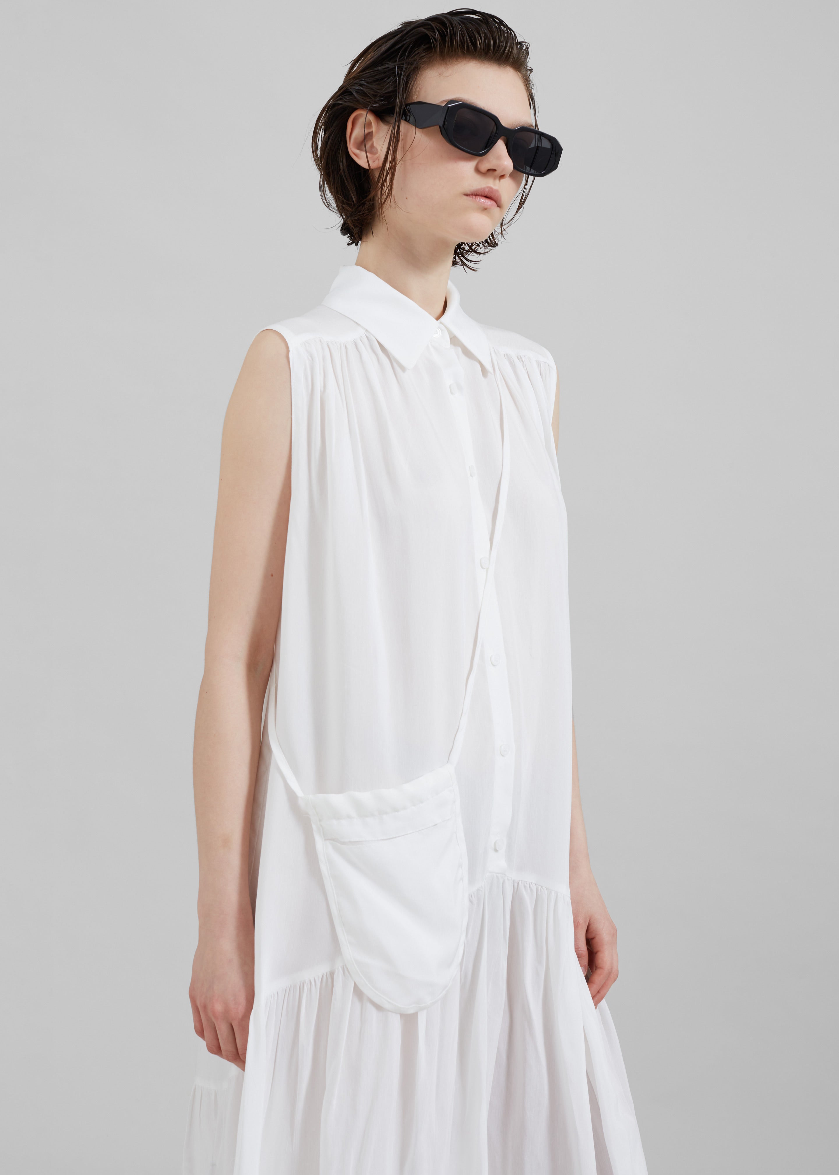 Maela Button Up Midi Dress - White - 3