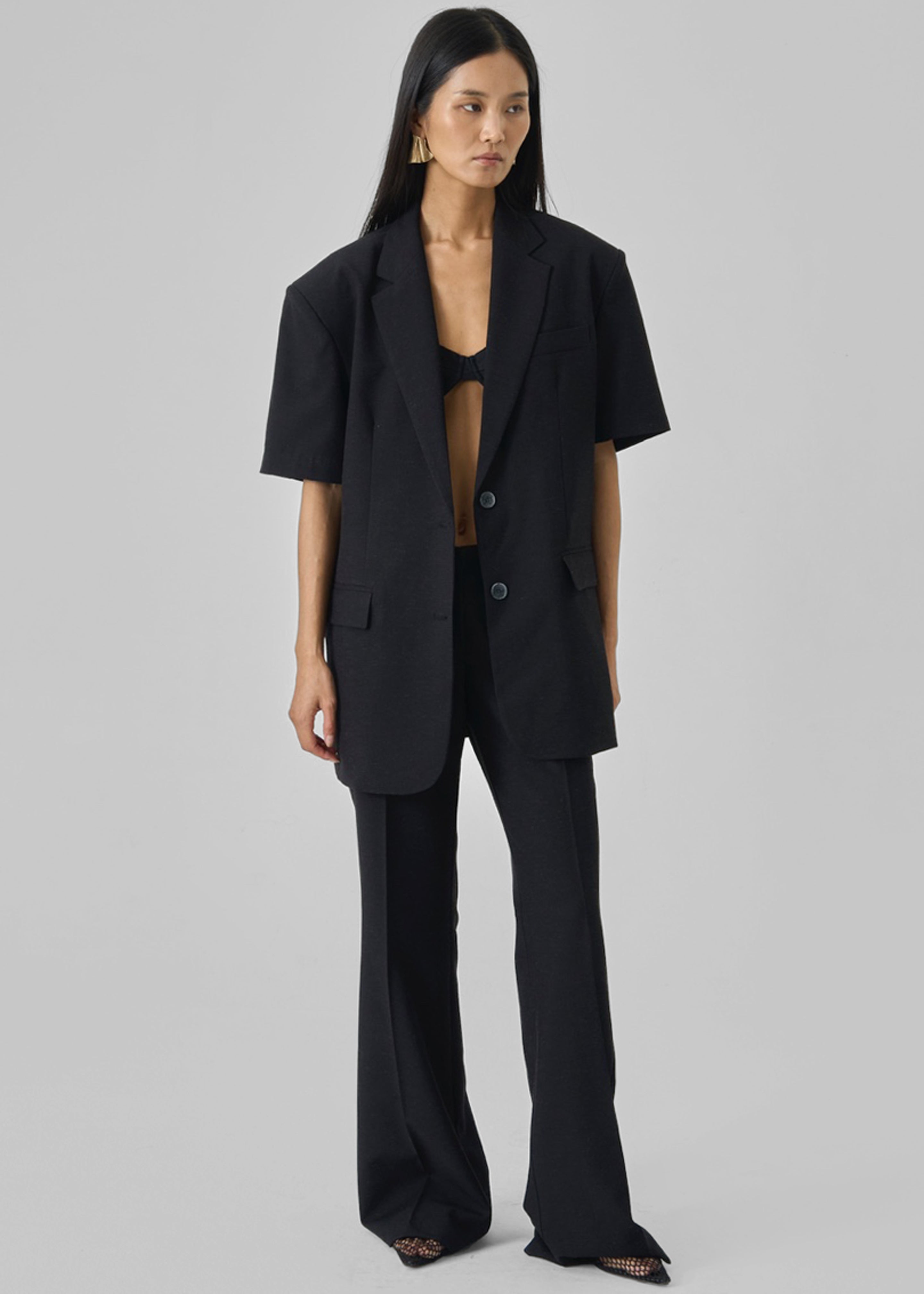 Maisie Short Sleeve Twill Blazer - Black - 5