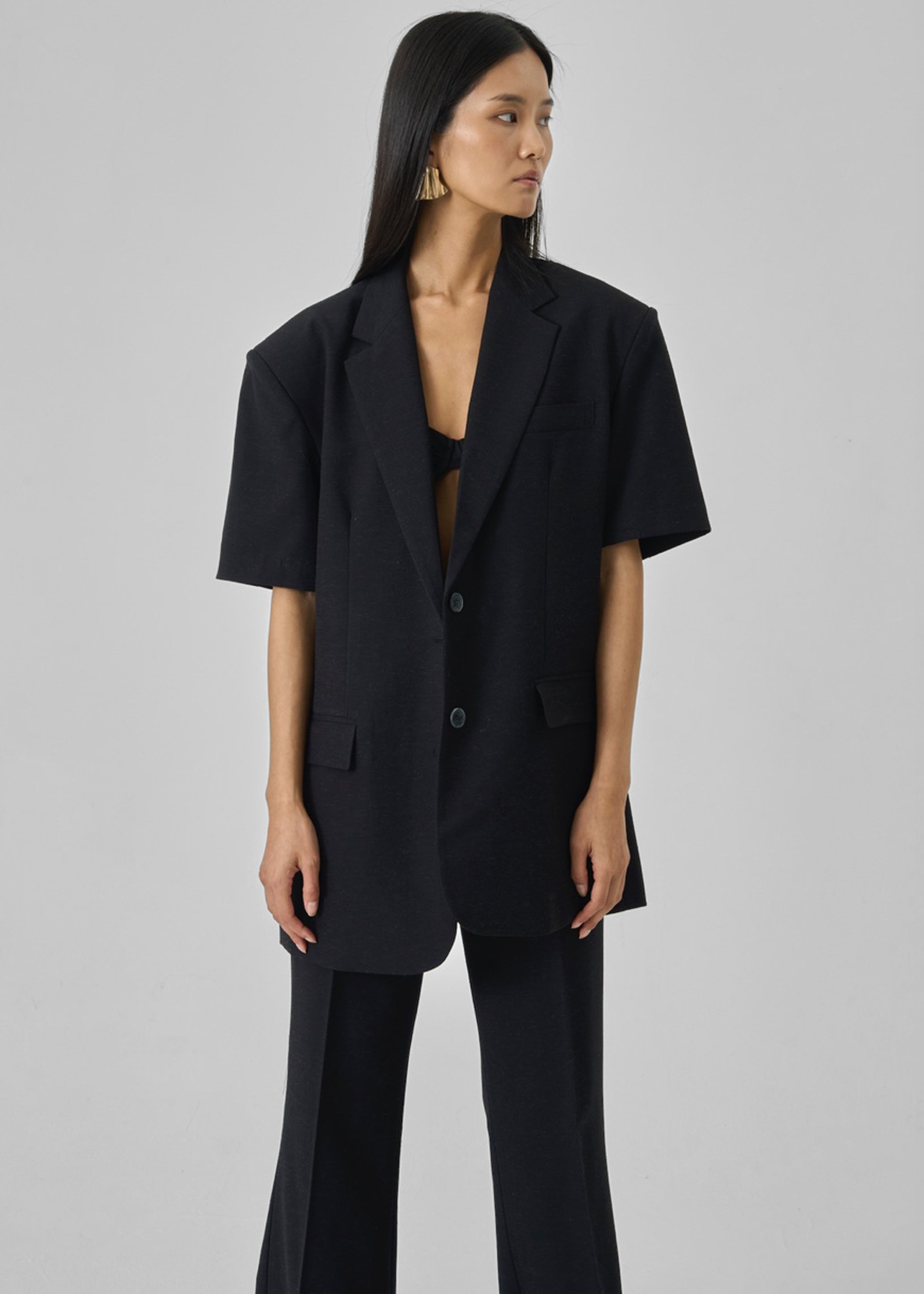 Maisie Short Sleeve Twill Blazer - Black - 6