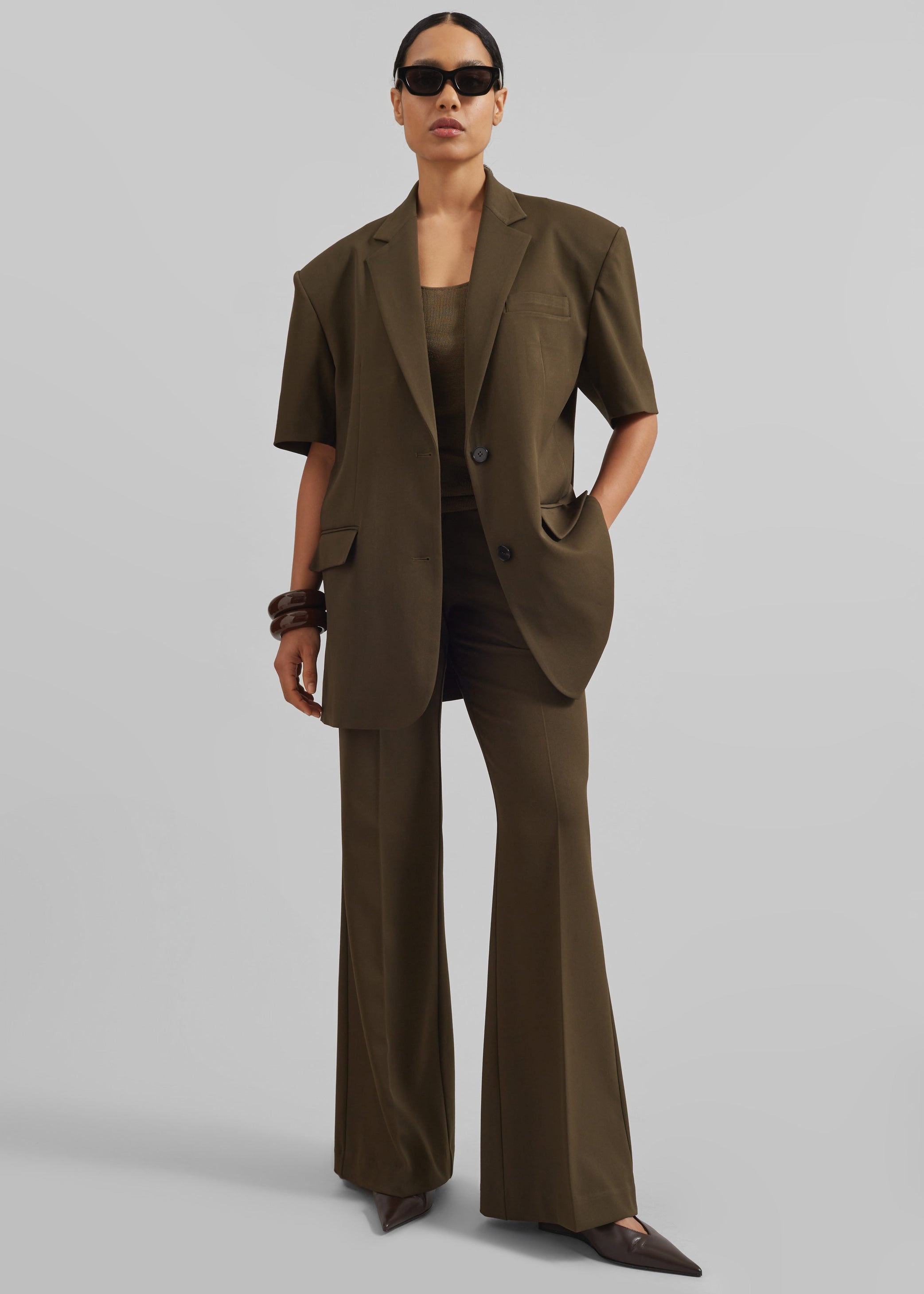 Shop the look image for Maisie Short Sleeve Twill Blazer - Khaki