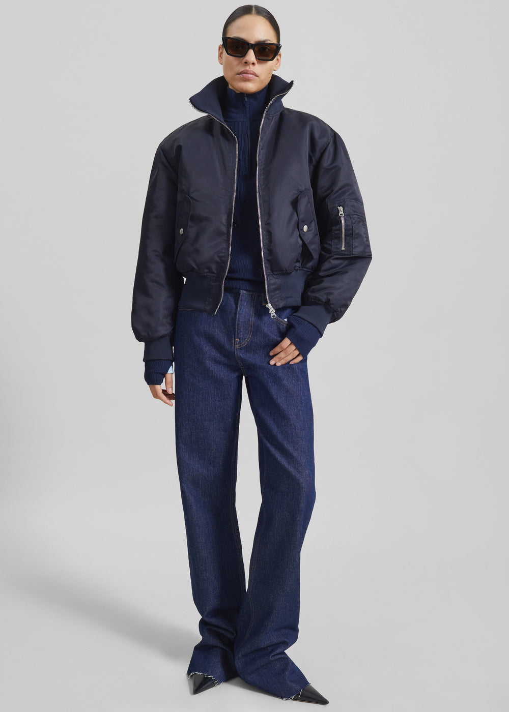 Maloy Cropped Bomber Jacket - Navy