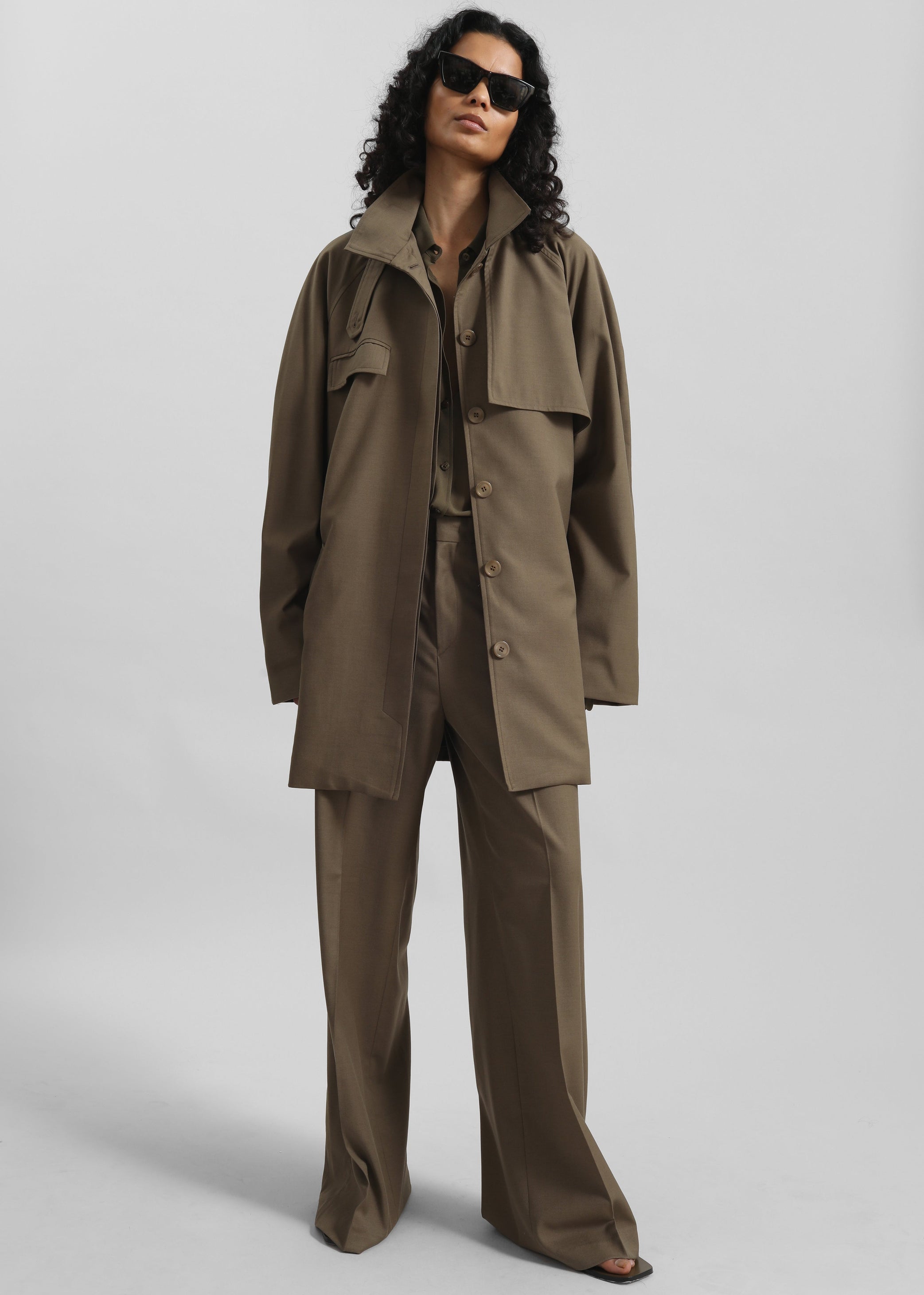 Shop the look image for Malvan Short Trench - Olive Brown