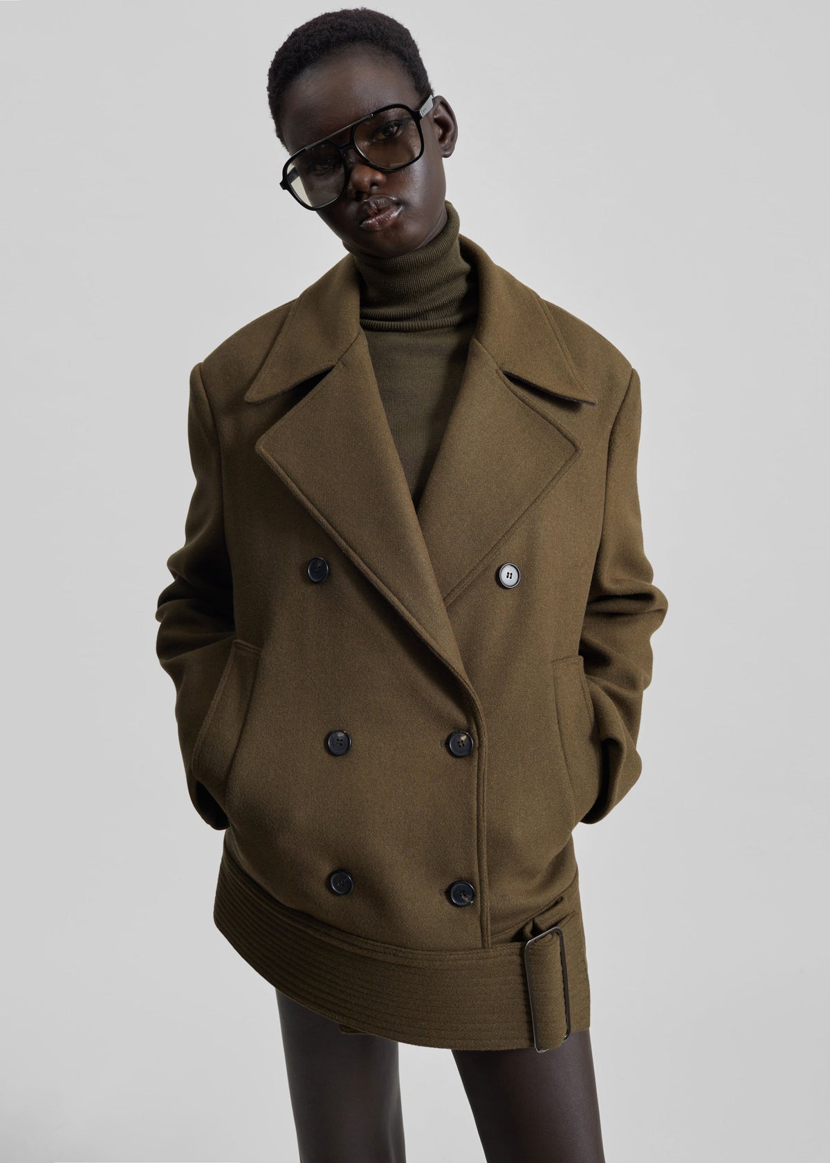 Manali Belted Peacoat - Olive Brown - 6