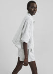 Manisa Cropped Drawstring Shirt - White/Black Stripe