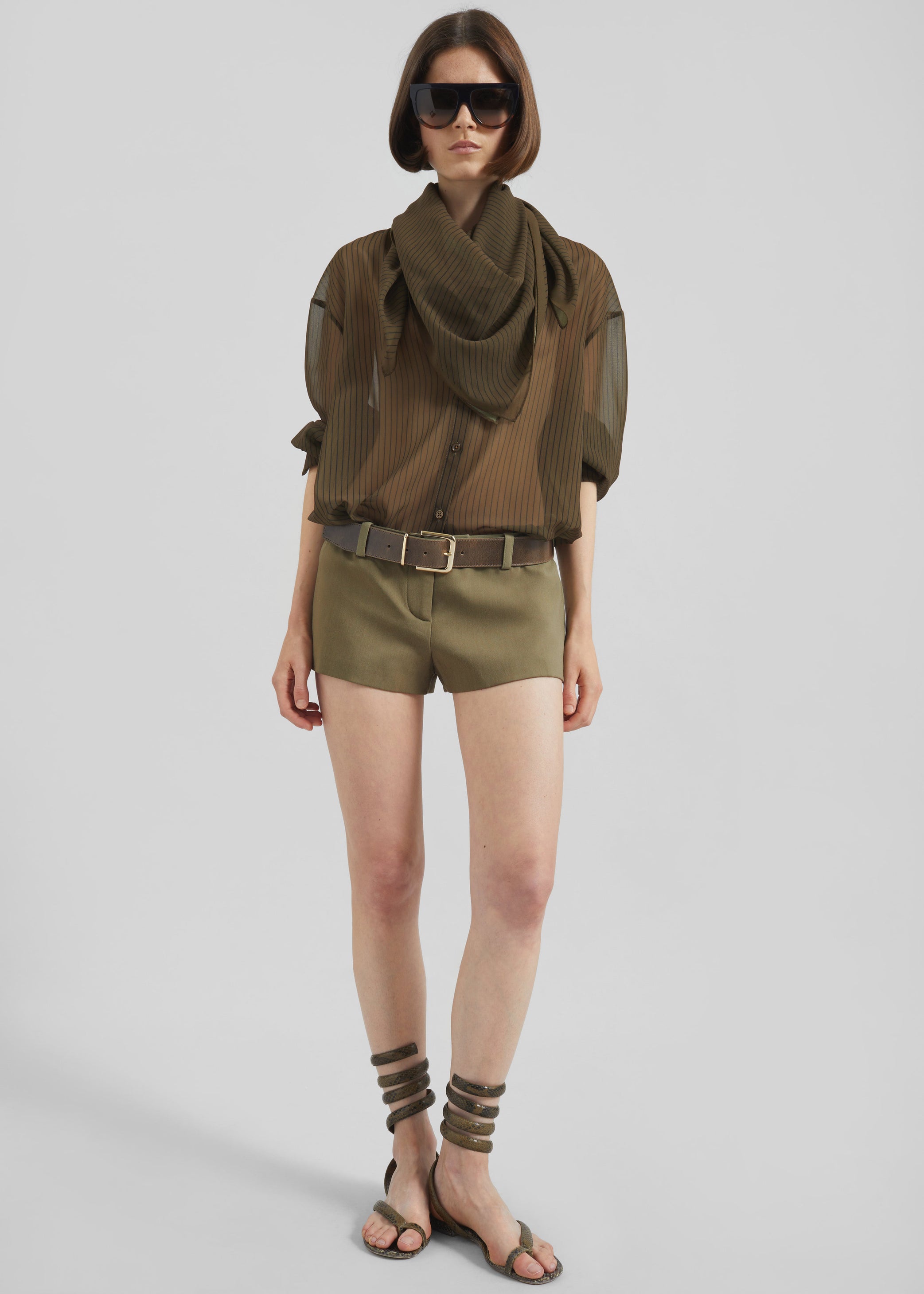 Shop the look image for Marais Striped Scarf - Olive/Black