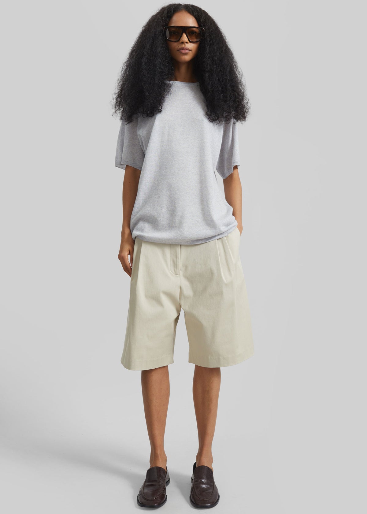 Marfa Cotton Pleated Bermuda - Light Beige - 6