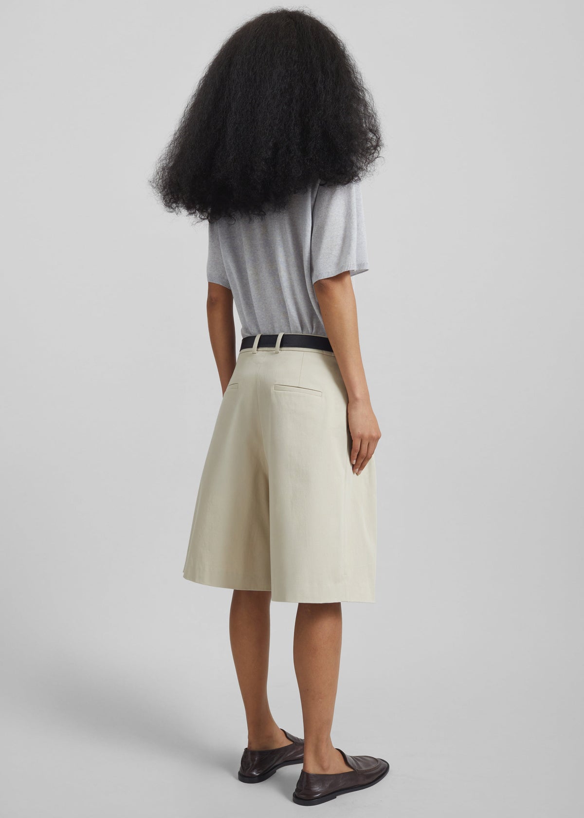 Marfa Cotton Pleated Bermuda - Light Beige - 8