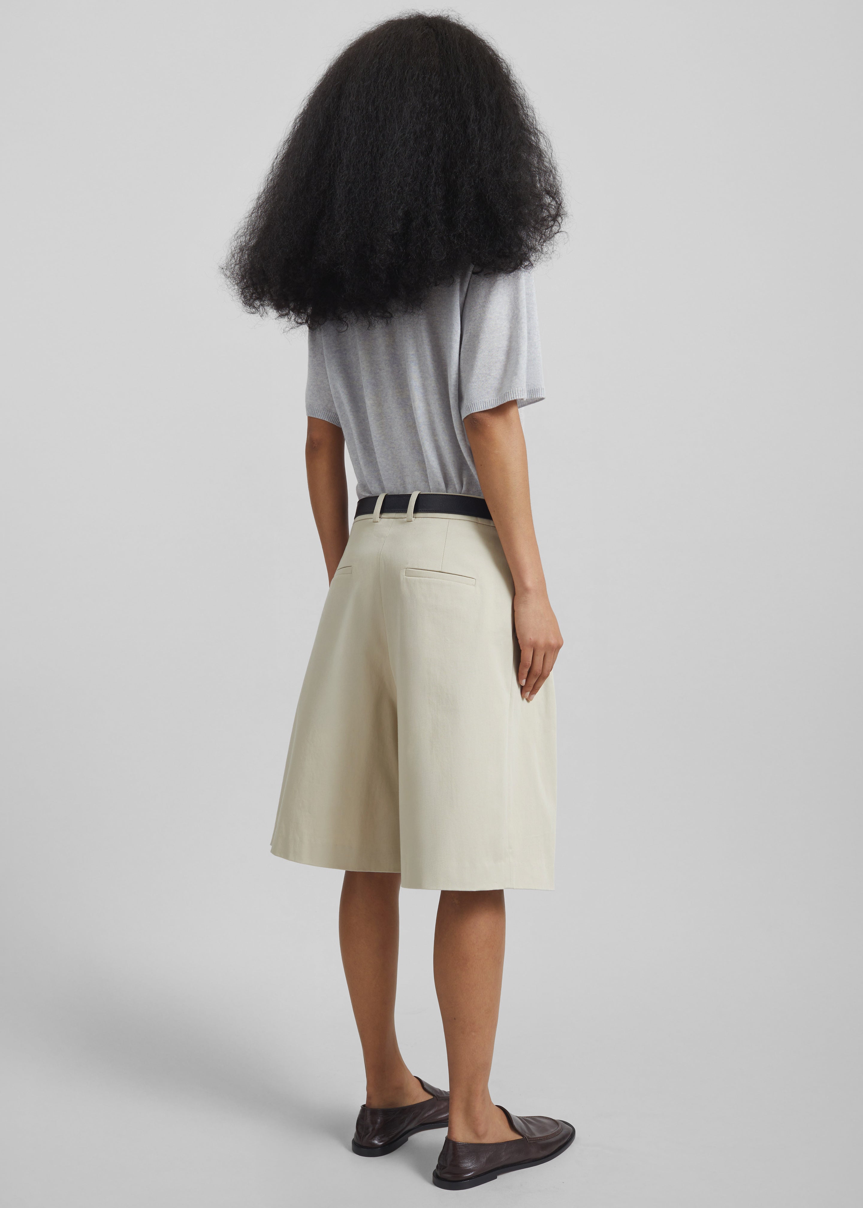 Marfa Cotton Pleated Bermuda - Light Beige - 8