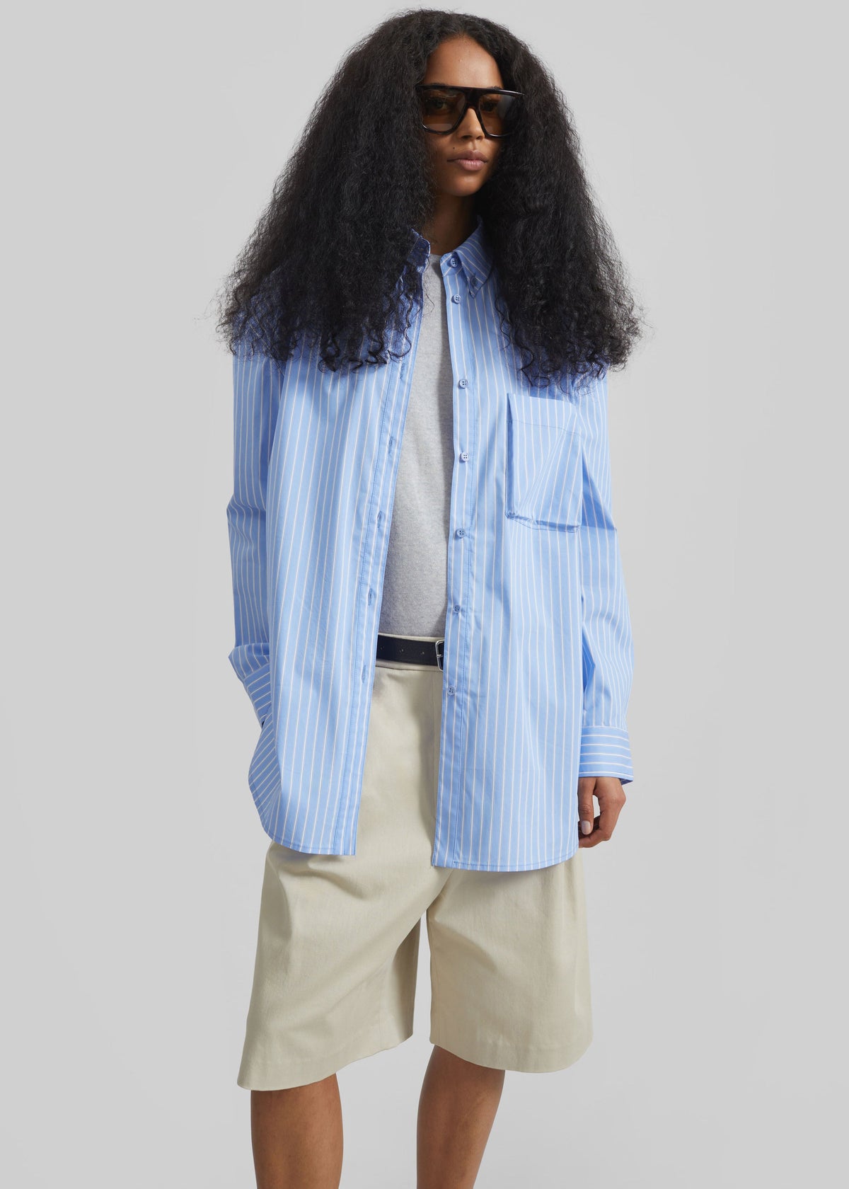Marfa Cotton Pleated Bermuda - Light Beige - 7