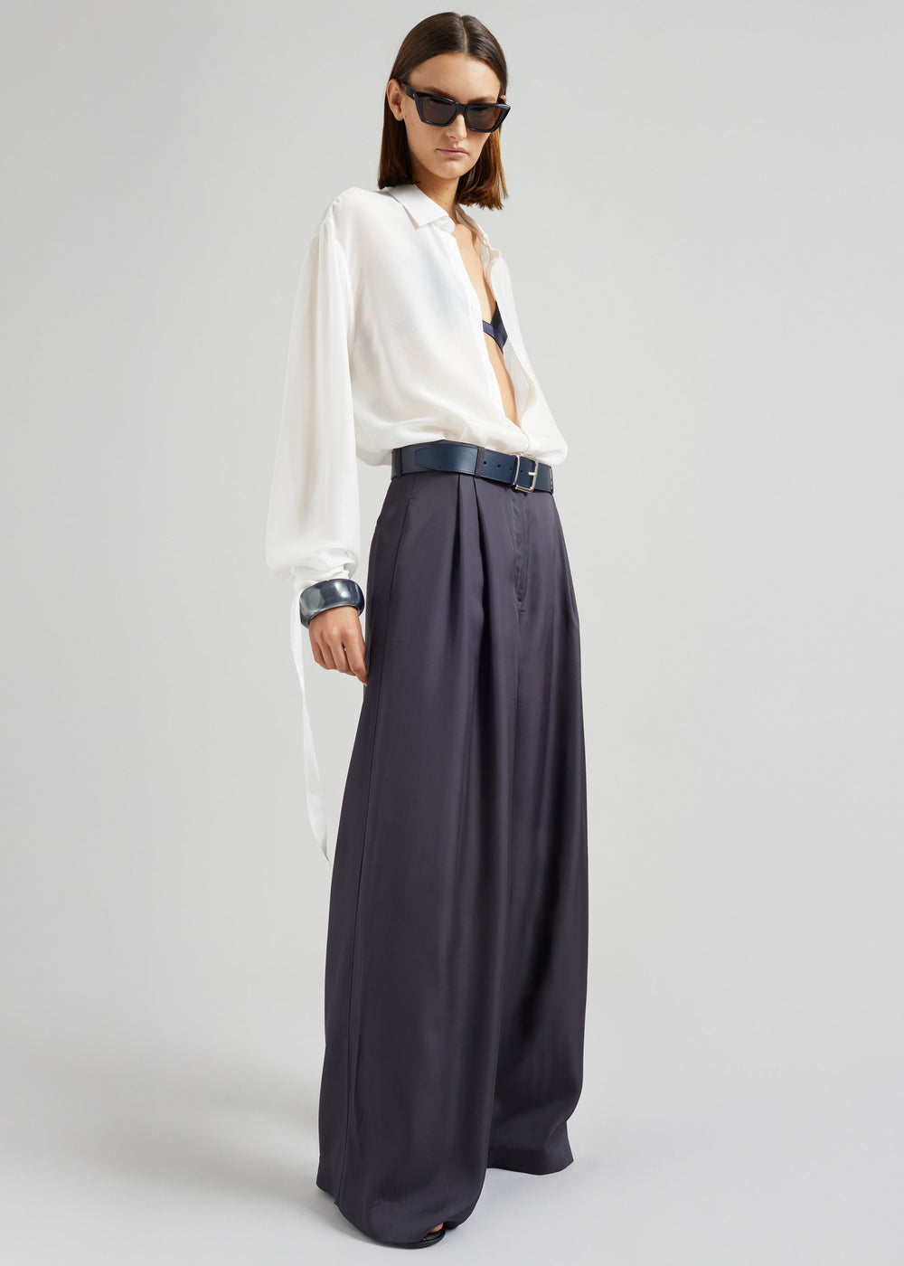 Marfa Pleated Silk Trousers - Storm Grey