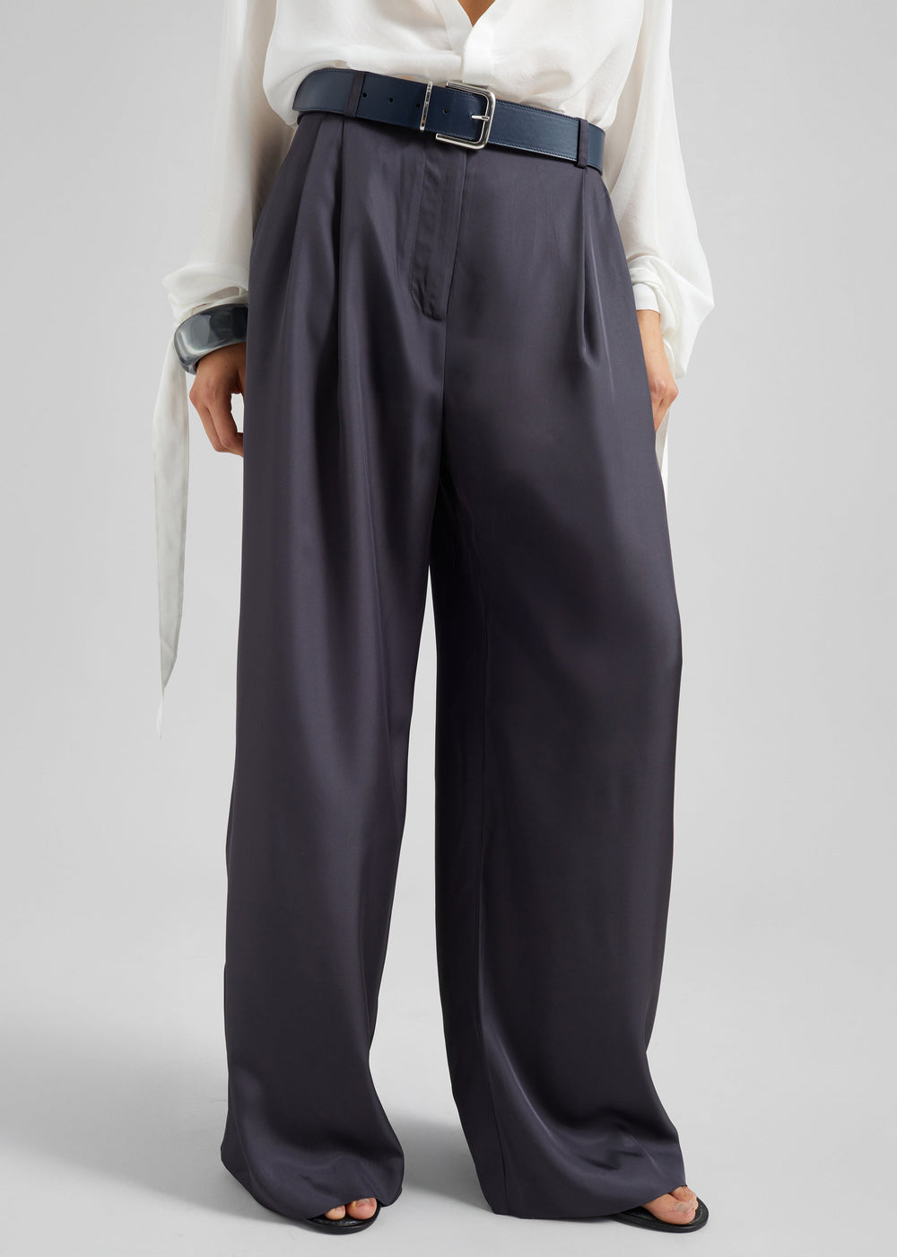 Marfa Pleated Silk Trousers - Storm Grey - 1