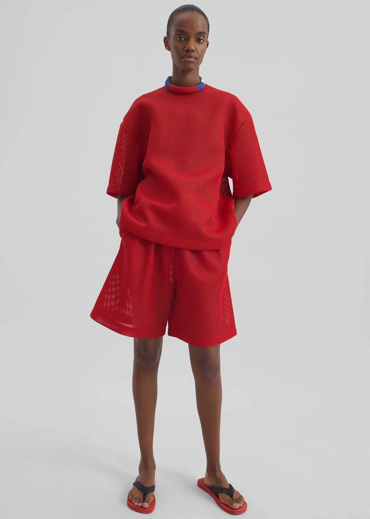 Marfa Mesh Pleated Bermuda Shorts - Red - 4