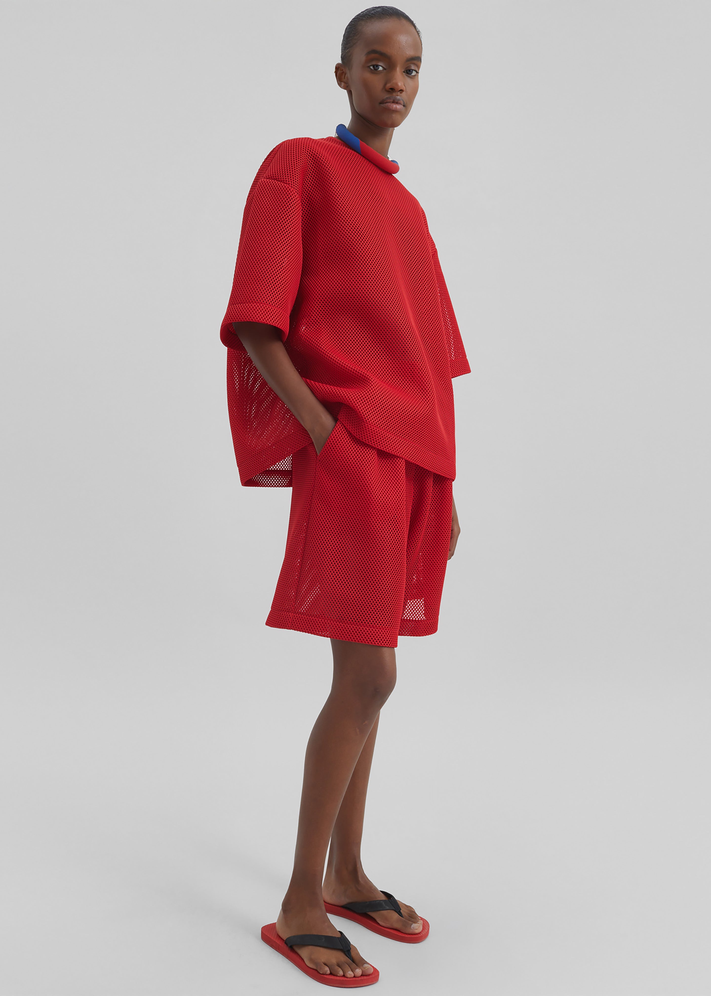 Marfa Mesh Pleated Bermuda Shorts - Red - 8
