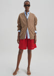 Marfa Mesh Pleated Bermuda Shorts - Red