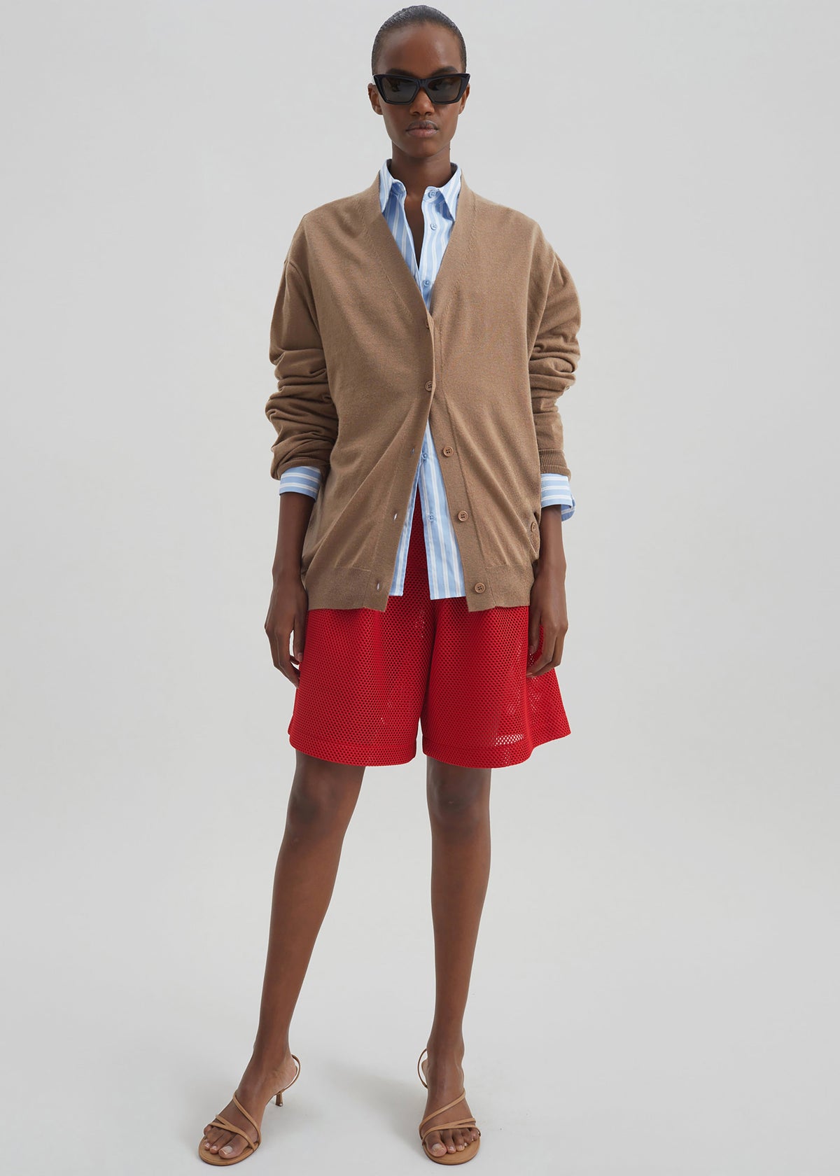 Marfa Mesh Pleated Bermuda Shorts - Red - 1