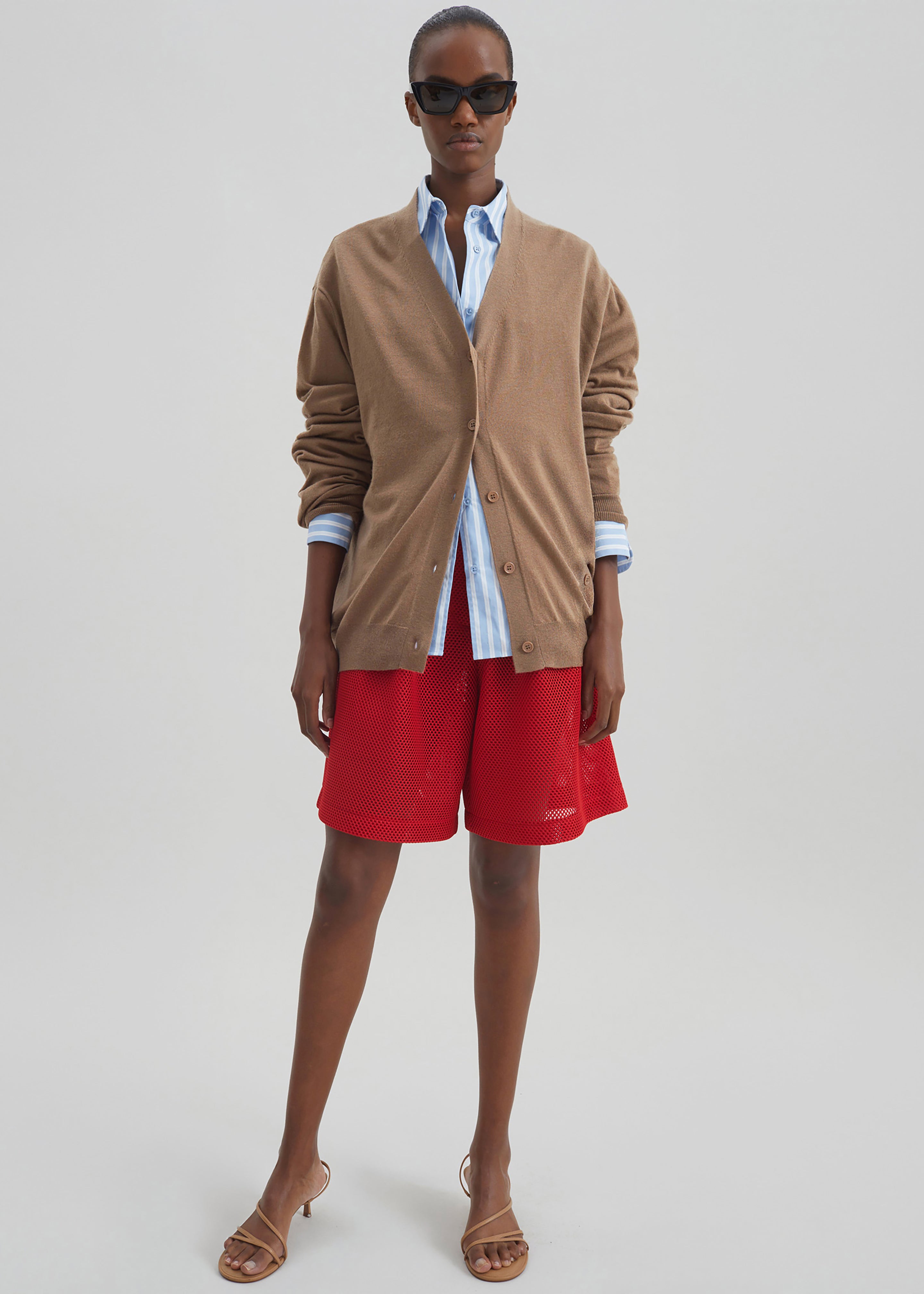 Marfa Mesh Pleated Bermuda Shorts - Red - 1