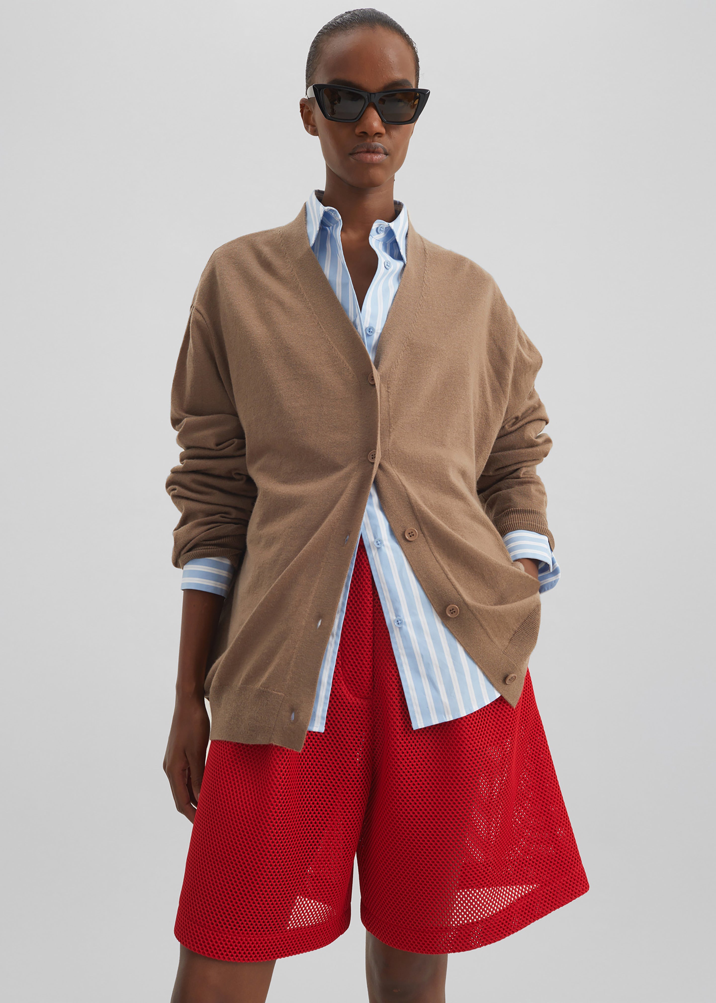 Marfa Mesh Pleated Bermuda Shorts - Red - 5