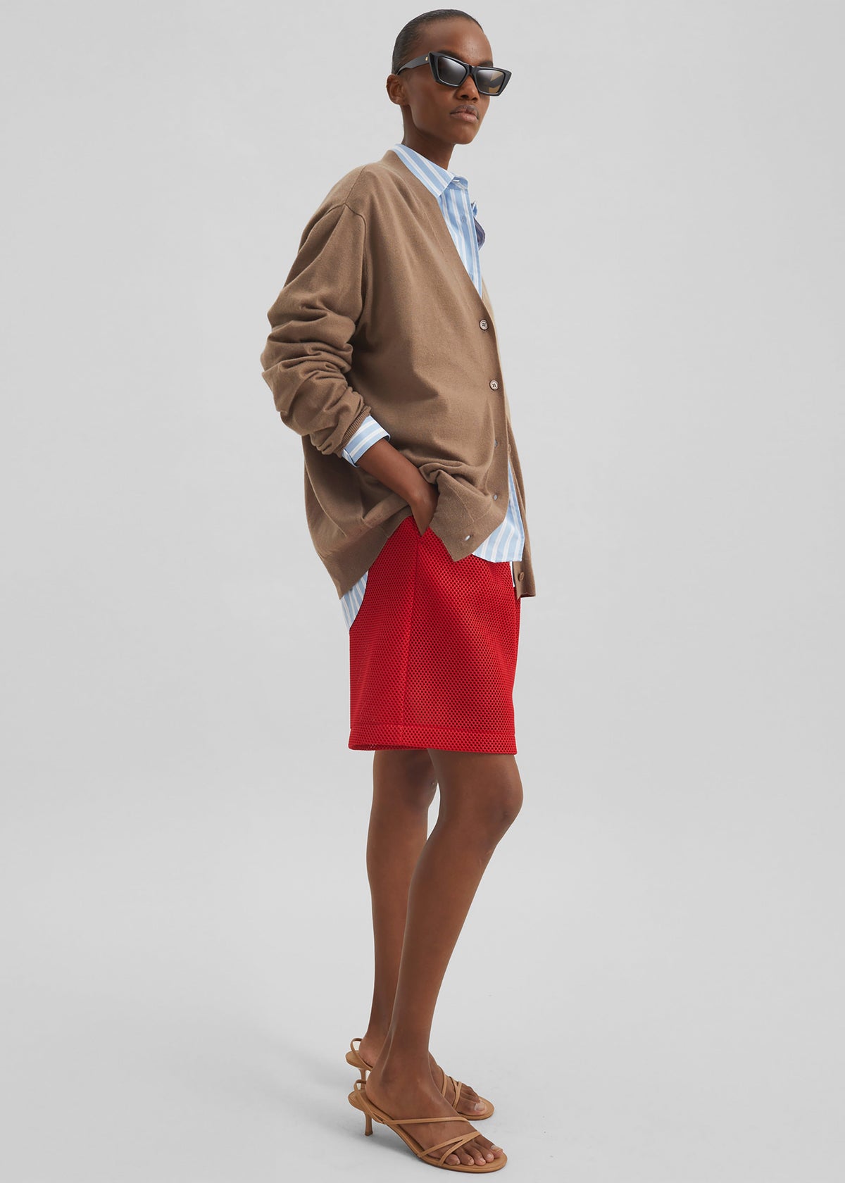 Marfa Mesh Pleated Bermuda Shorts - Red - 6