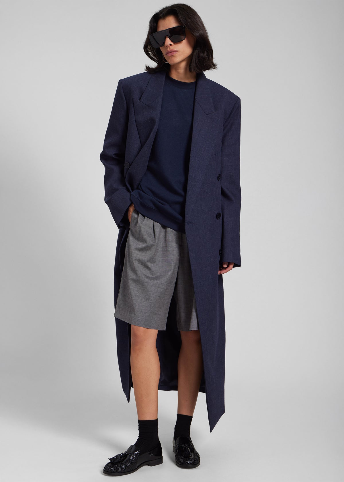 Marfa Pleated Bermuda Shorts - Grey Melange - 3