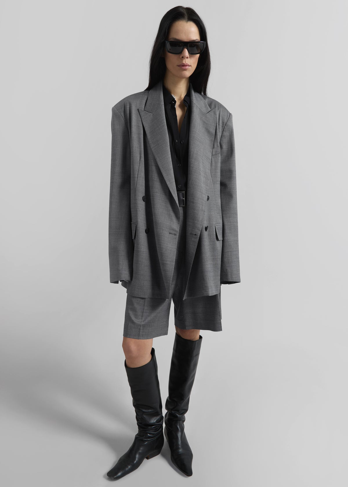 Marfa Pleated Bermuda Shorts - Grey Melange - 1