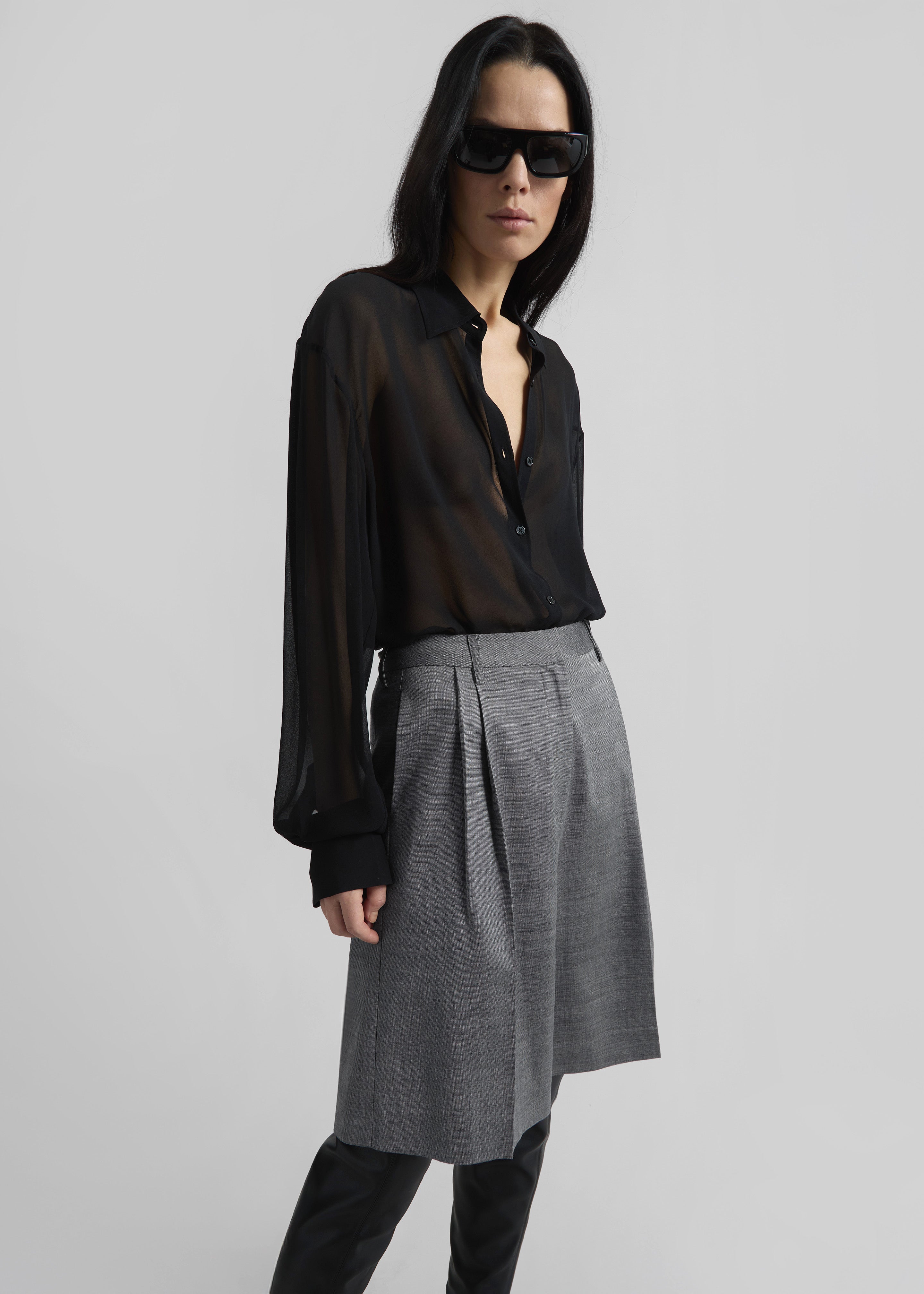 Marfa Pleated Bermuda Shorts - Grey Melange - 8