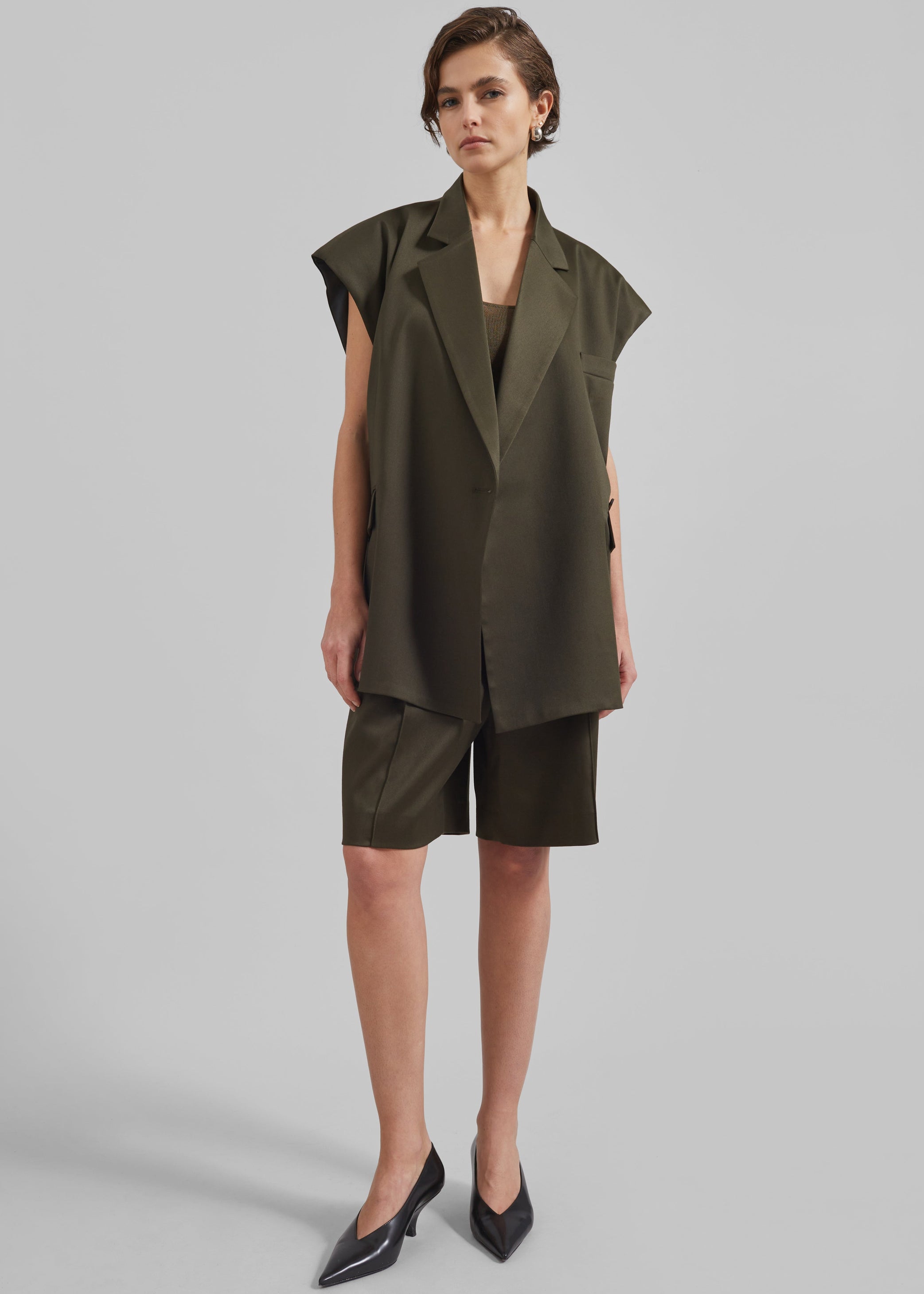 Shop the look image for Marfa Pleated Bermuda Shorts - Khaki