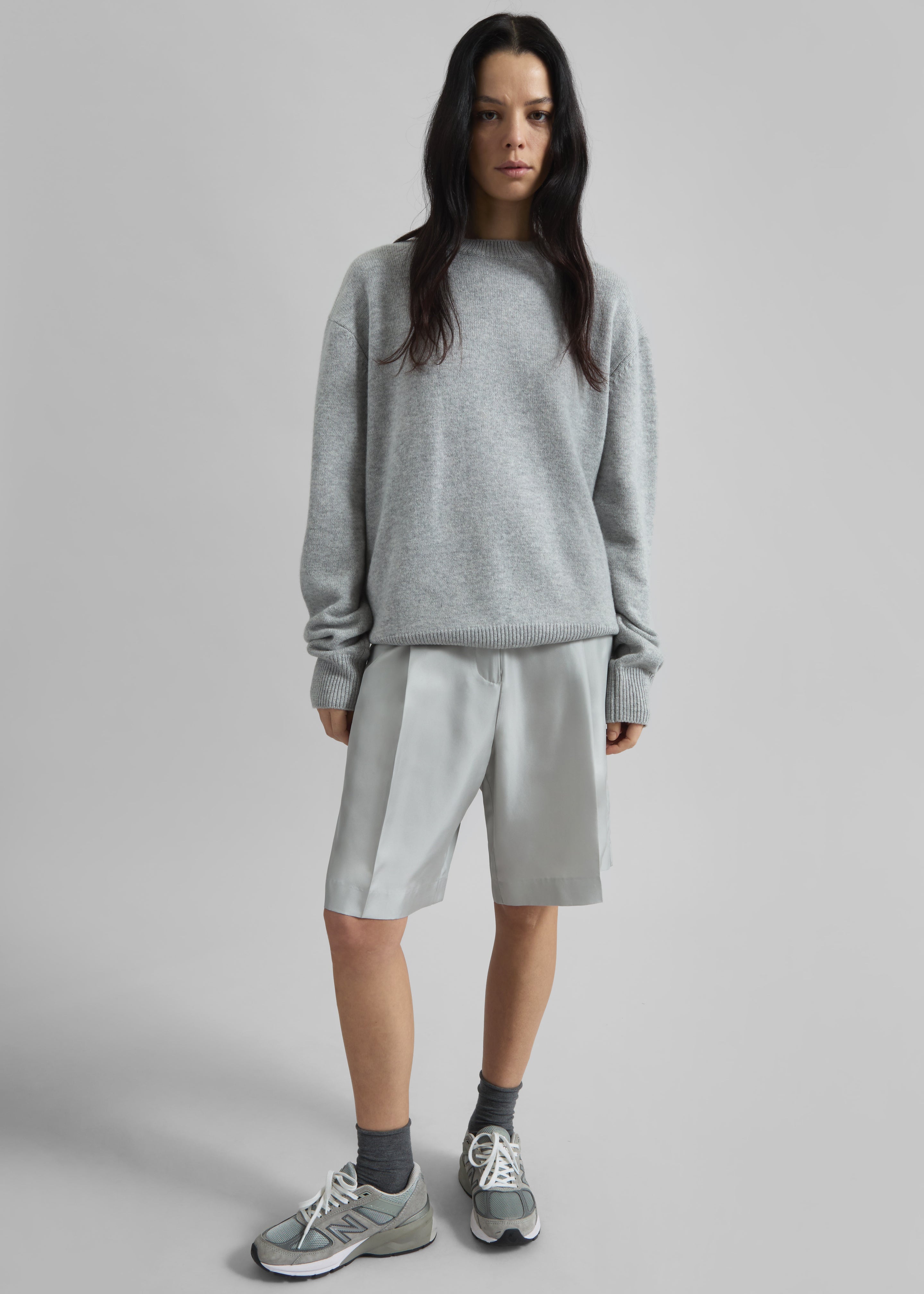 Marfa Pleated Silk Bermuda Shorts - Grey - 4