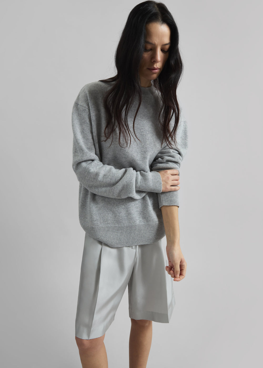 Marfa Pleated Silk Bermuda Shorts - Grey