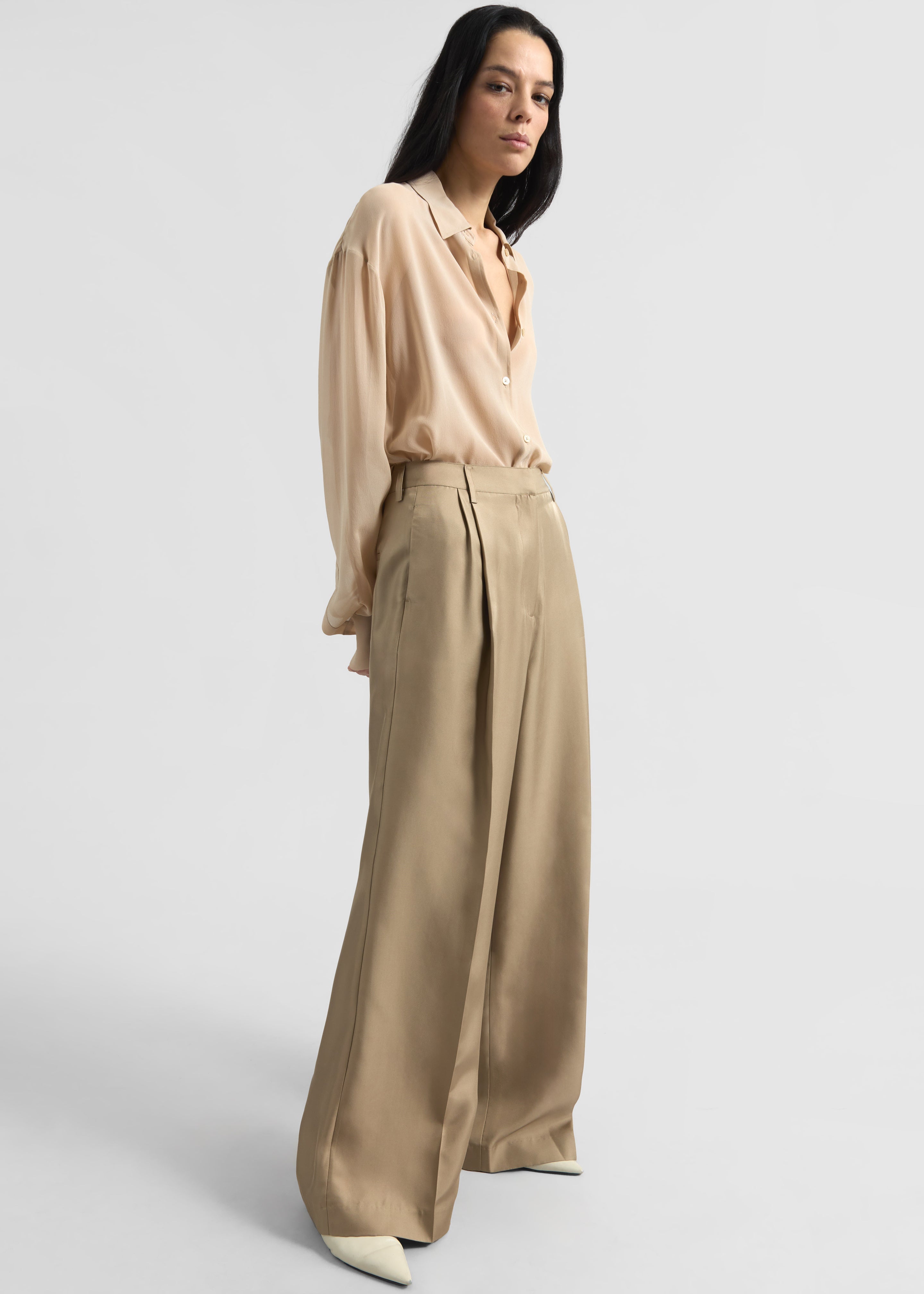 Marfa Pleated Silk Trousers - Beige - 5