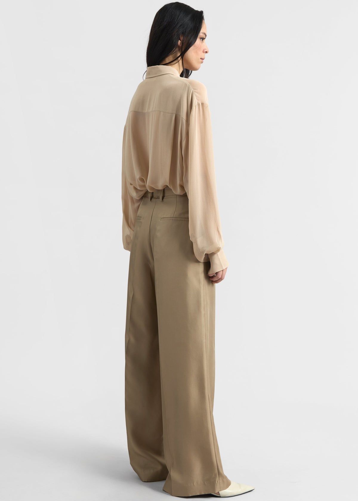 Marfa Pleated Silk Trousers - Beige - 7