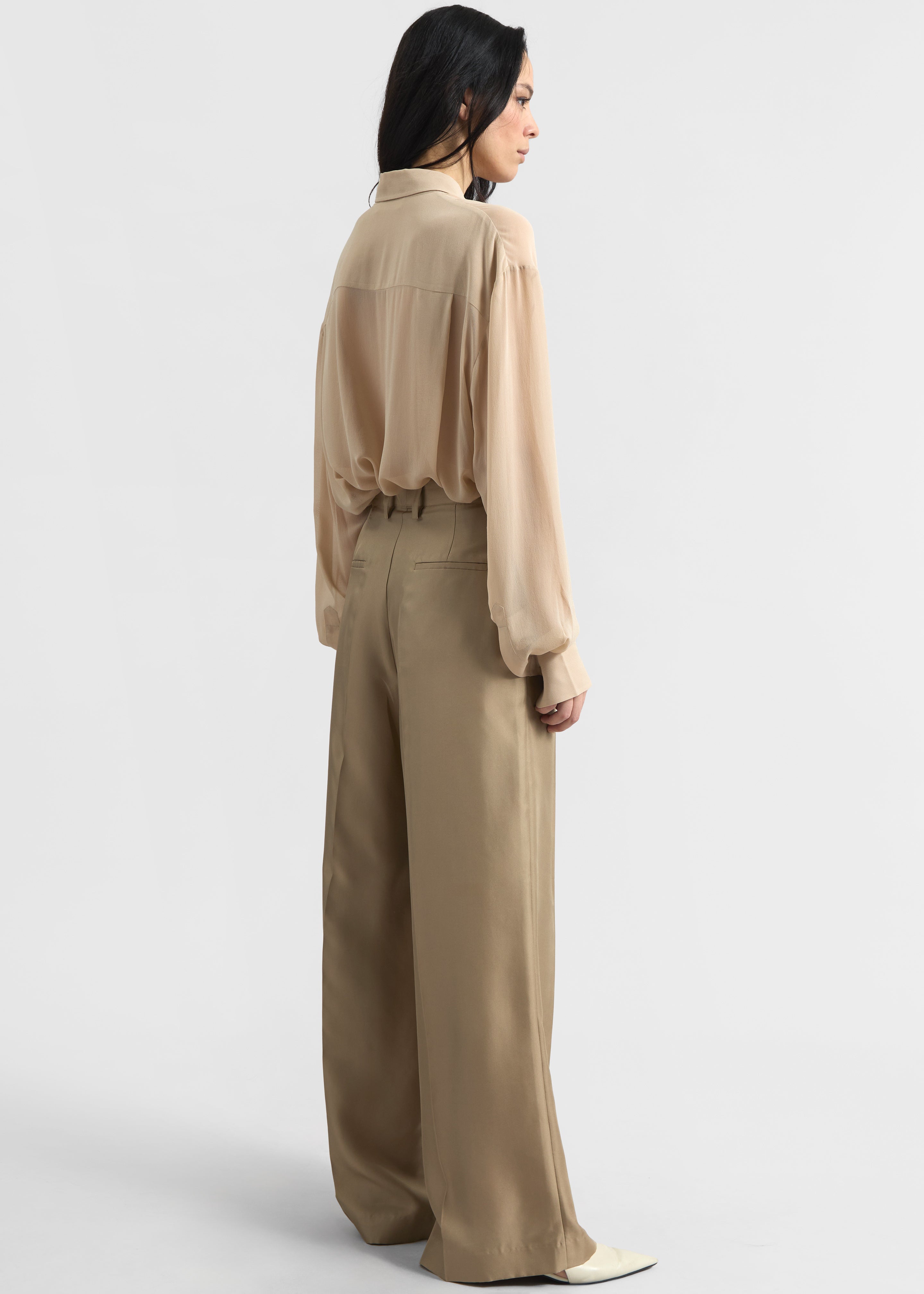 Marfa Pleated Silk Trousers - Beige - 7