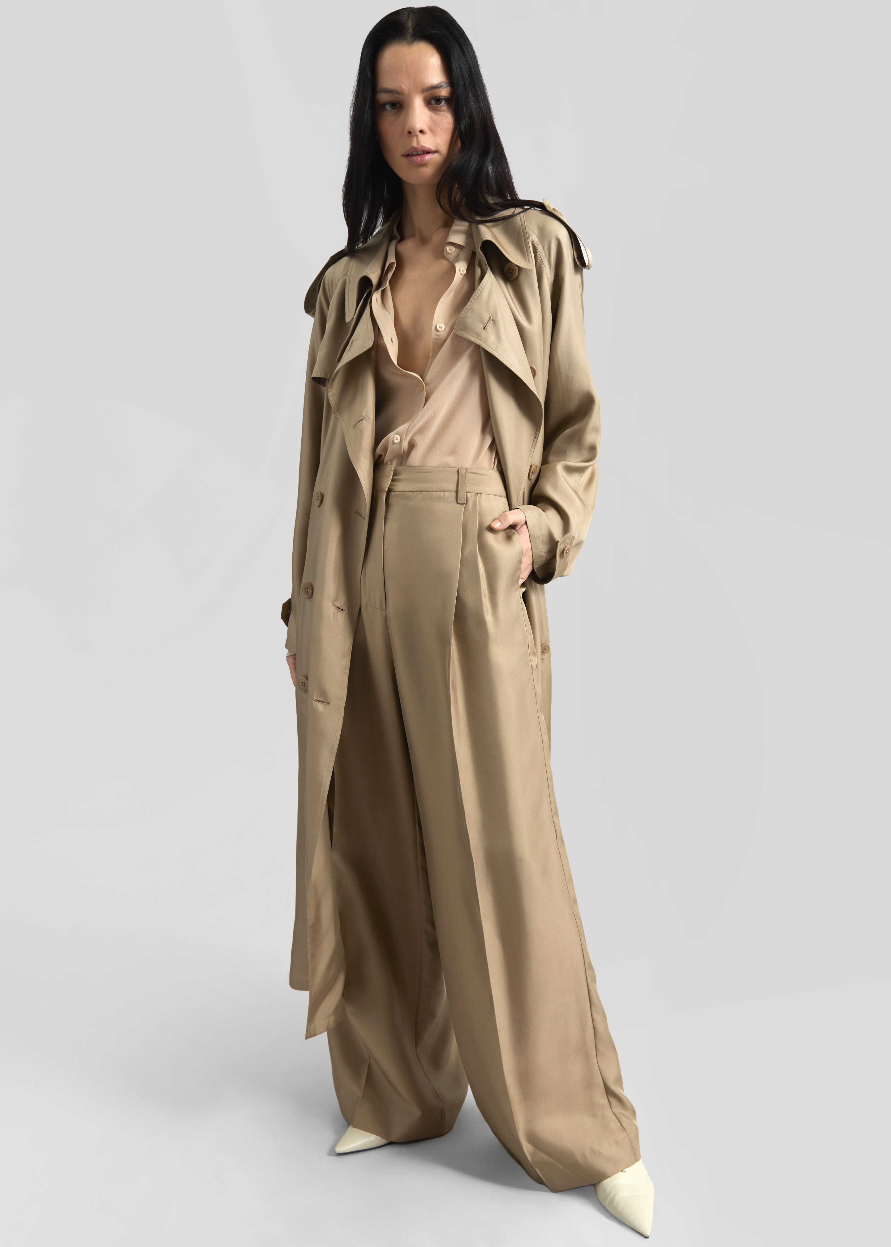 Marfa Pleated Silk Trousers - Beige - 6