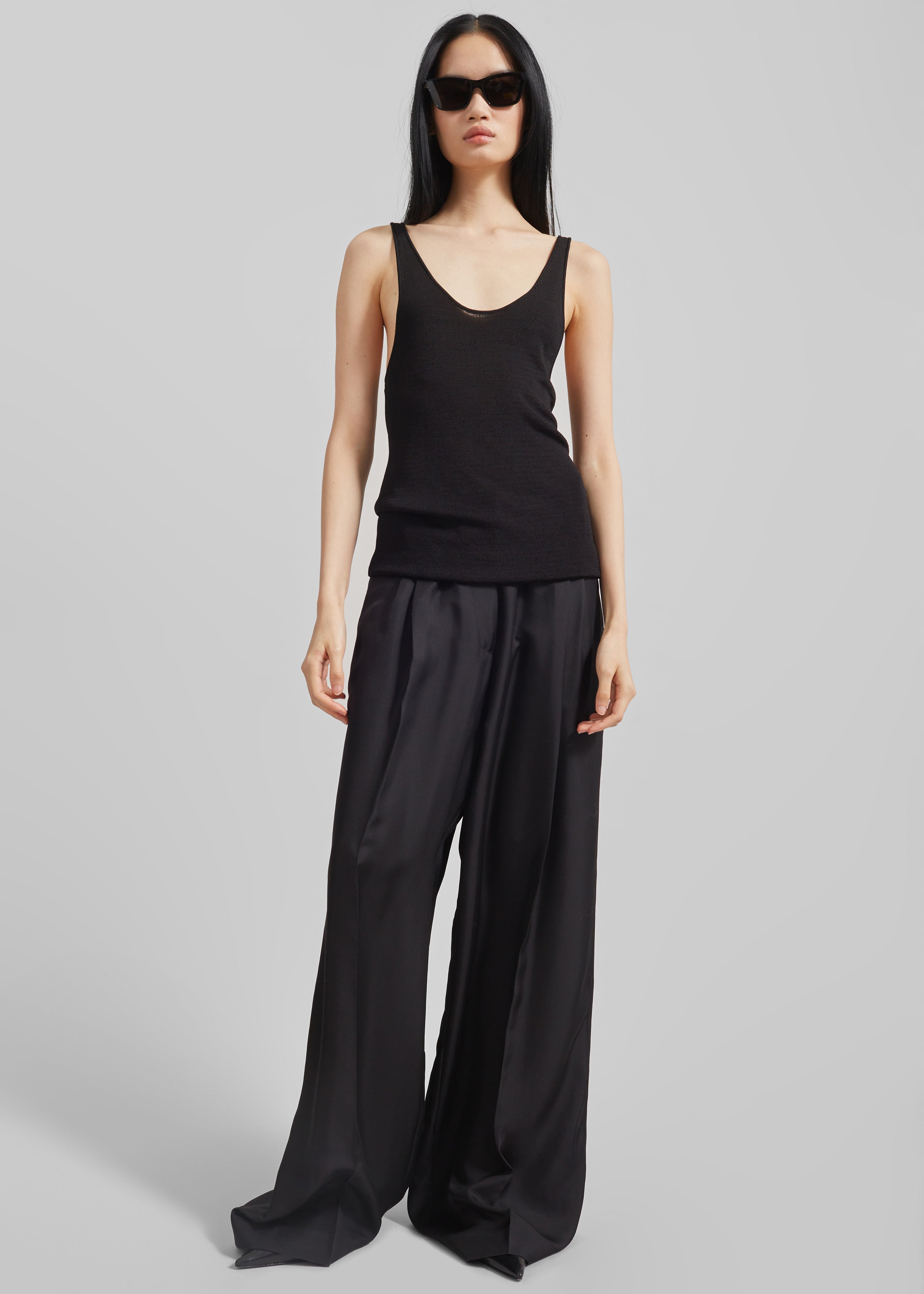 Marfa Pleated Silk Trousers - Black - 2