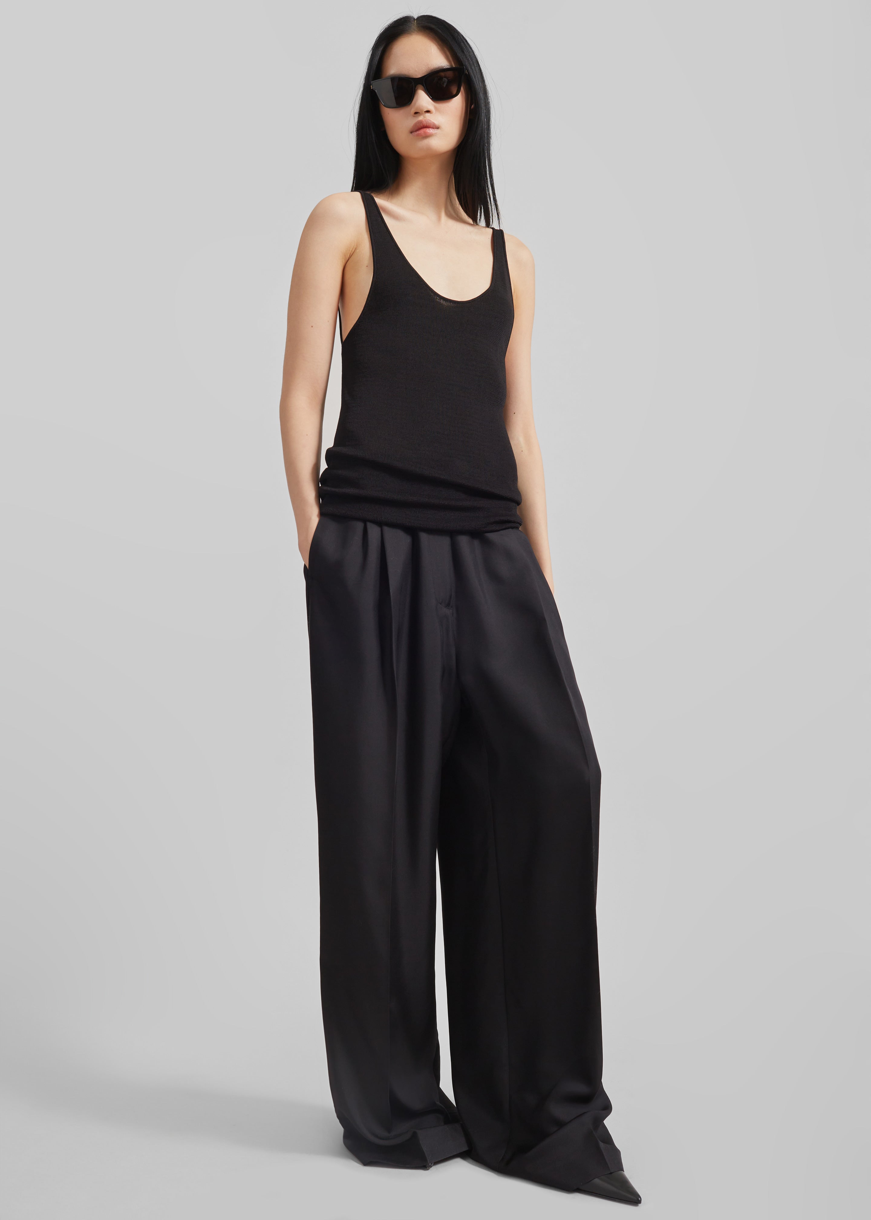 Marfa Pleated Silk Trousers - Black - 4