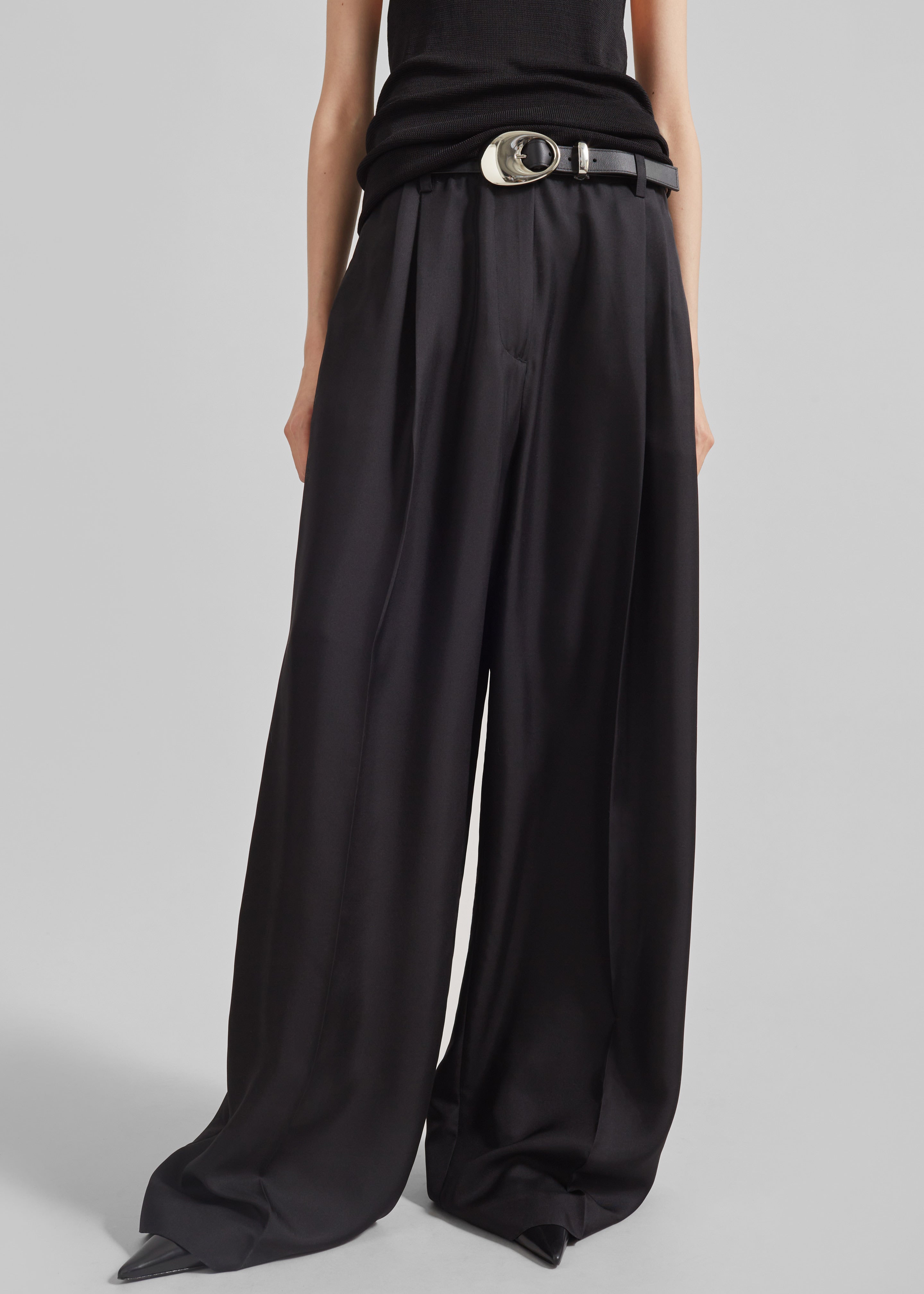 Marfa Pleated Silk Trousers - Black - 1