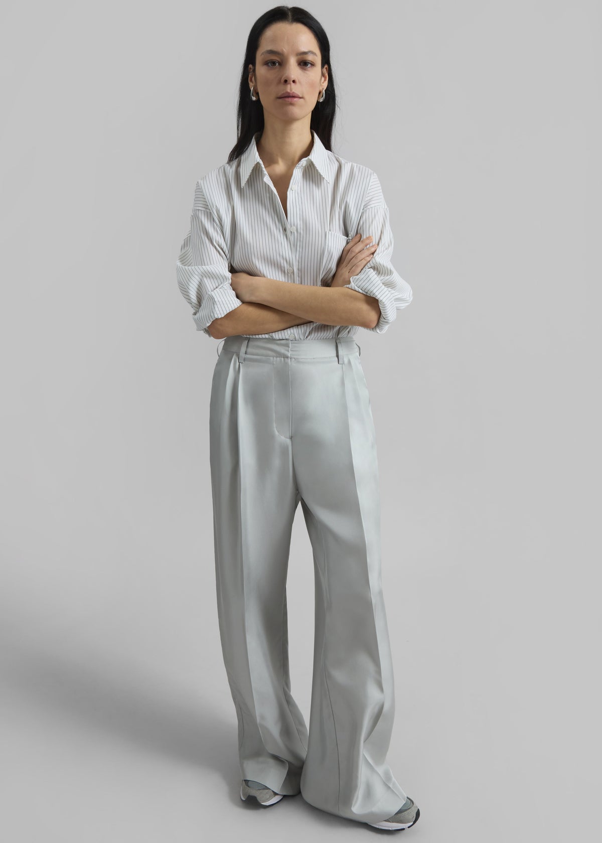 Marfa Pleated Silk Trousers - Grey - 5